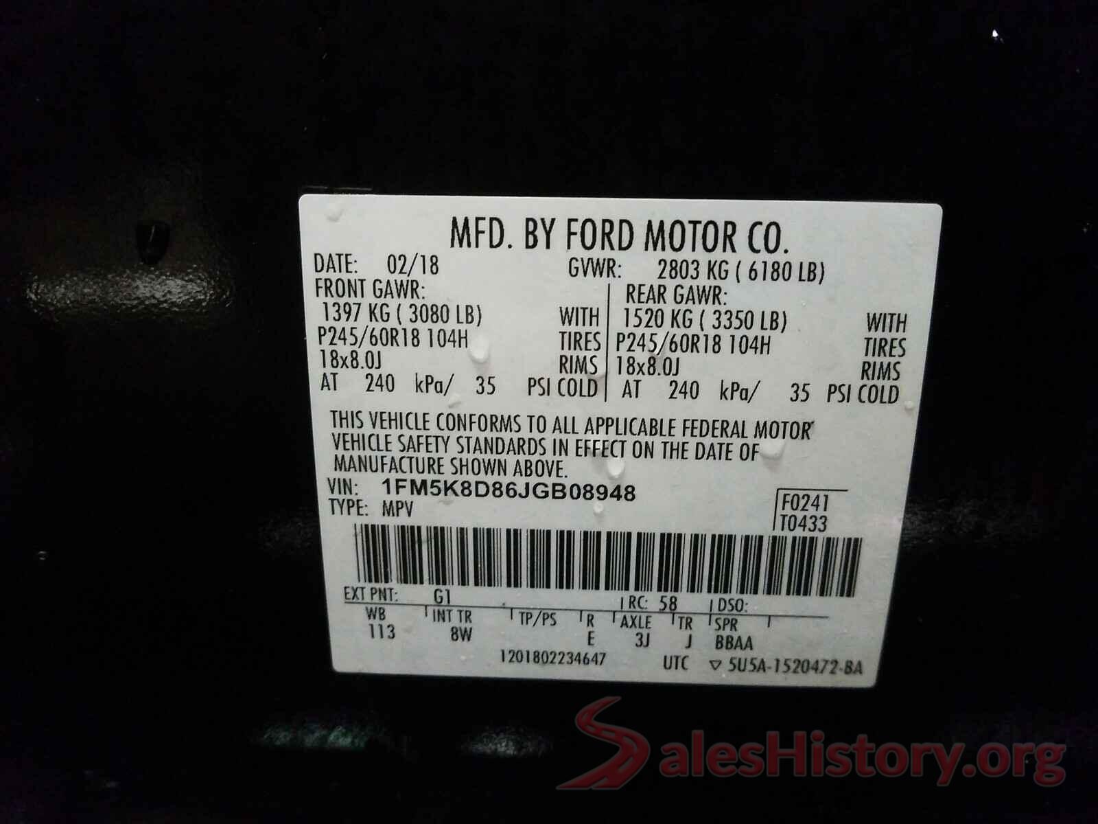 1FM5K8D86JGB08948 2018 FORD EXPLORER