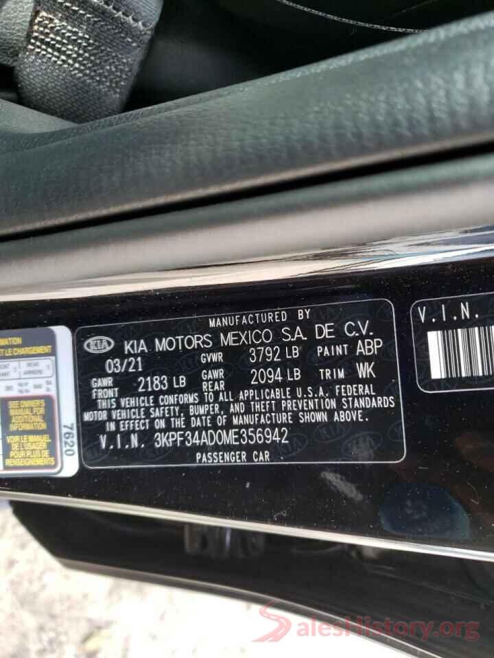 3KPF34AD0ME356942 2021 KIA FORTE