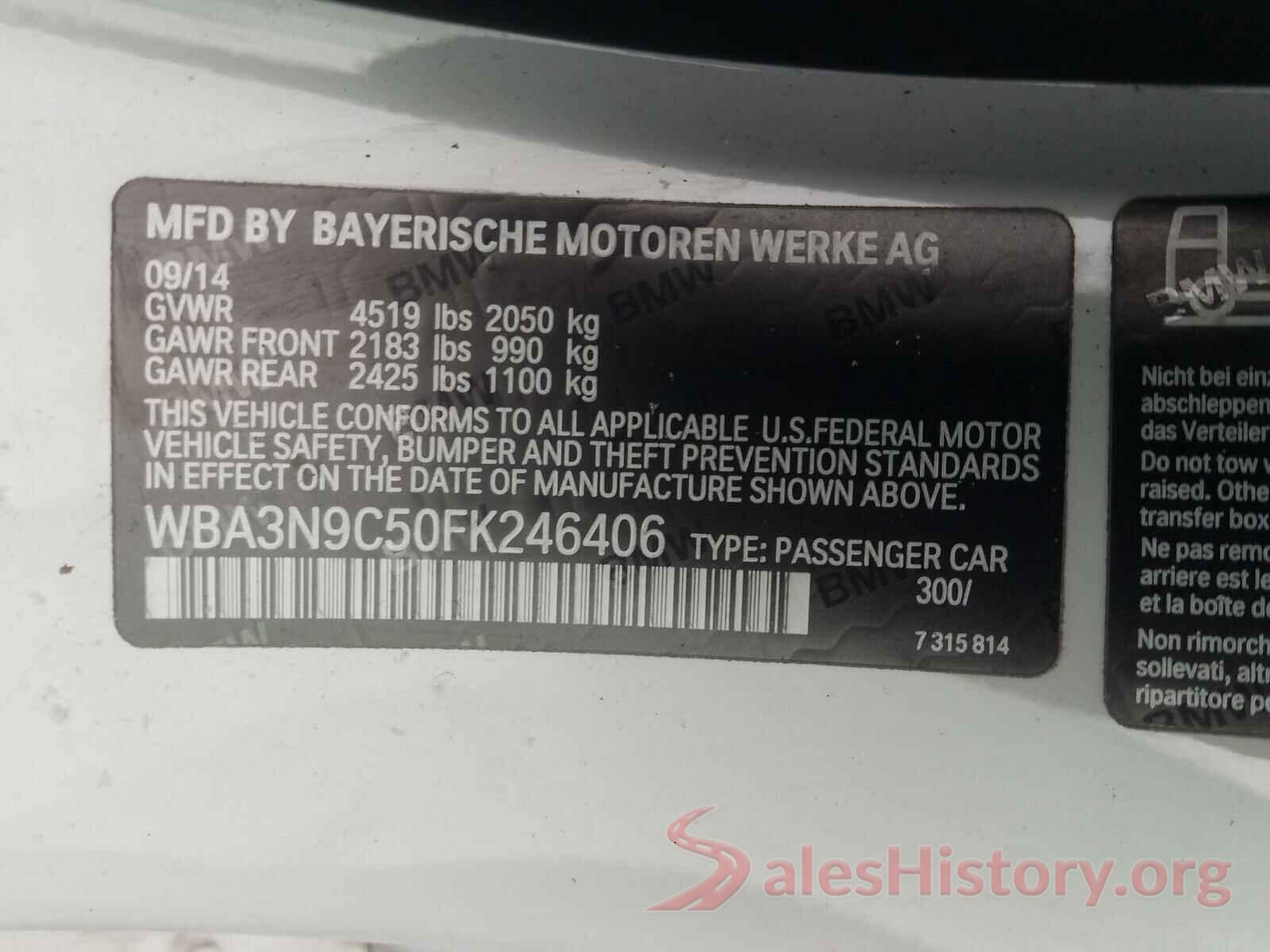 WBA3N9C50FK246406 2015 BMW 4 SERIES