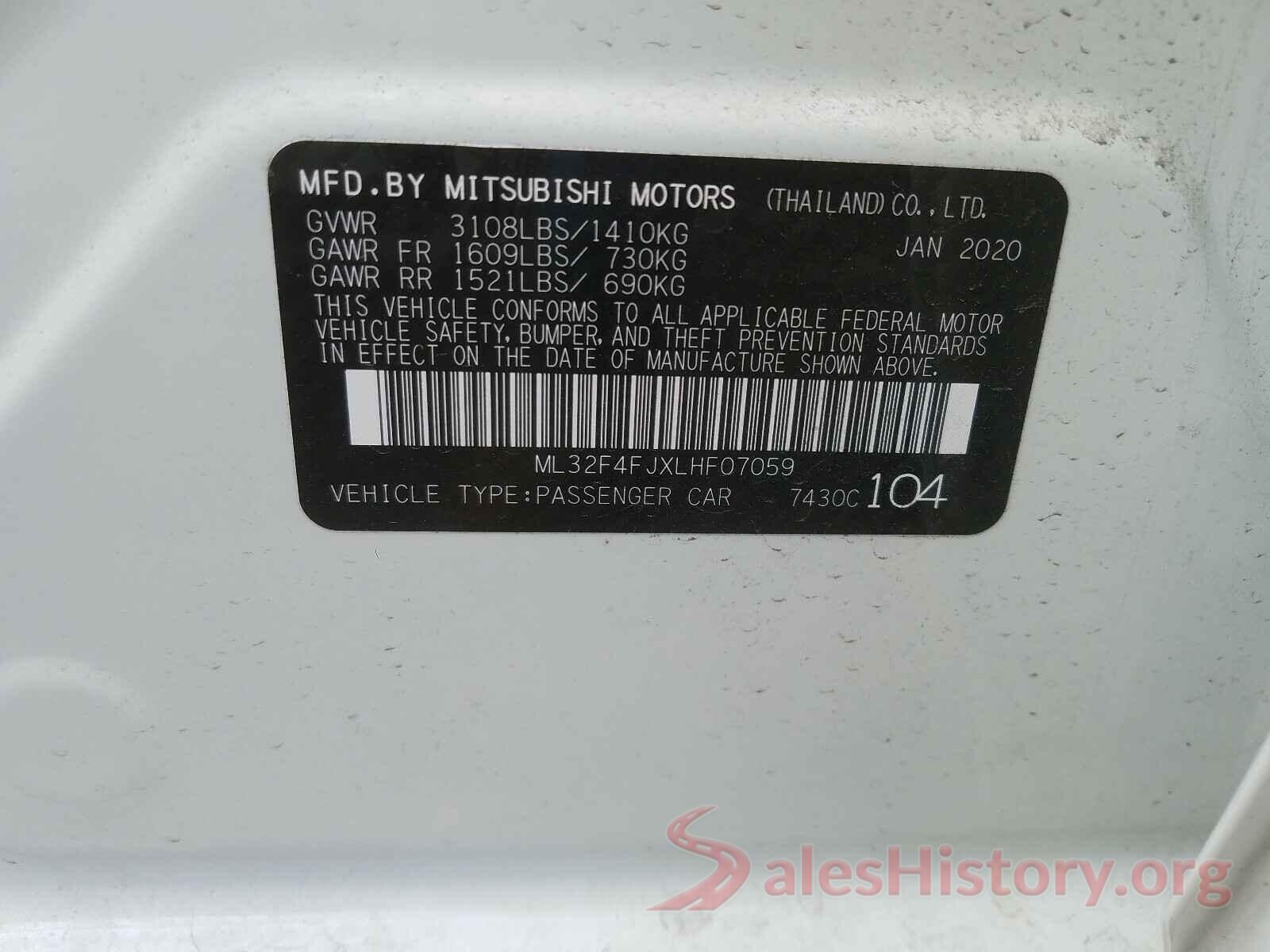 ML32F4FJXLHF07059 2020 MITSUBISHI MIRAGE