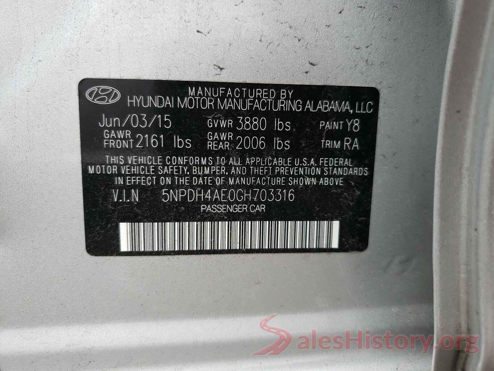 5NPDH4AE0GH703316 2016 HYUNDAI ELANTRA