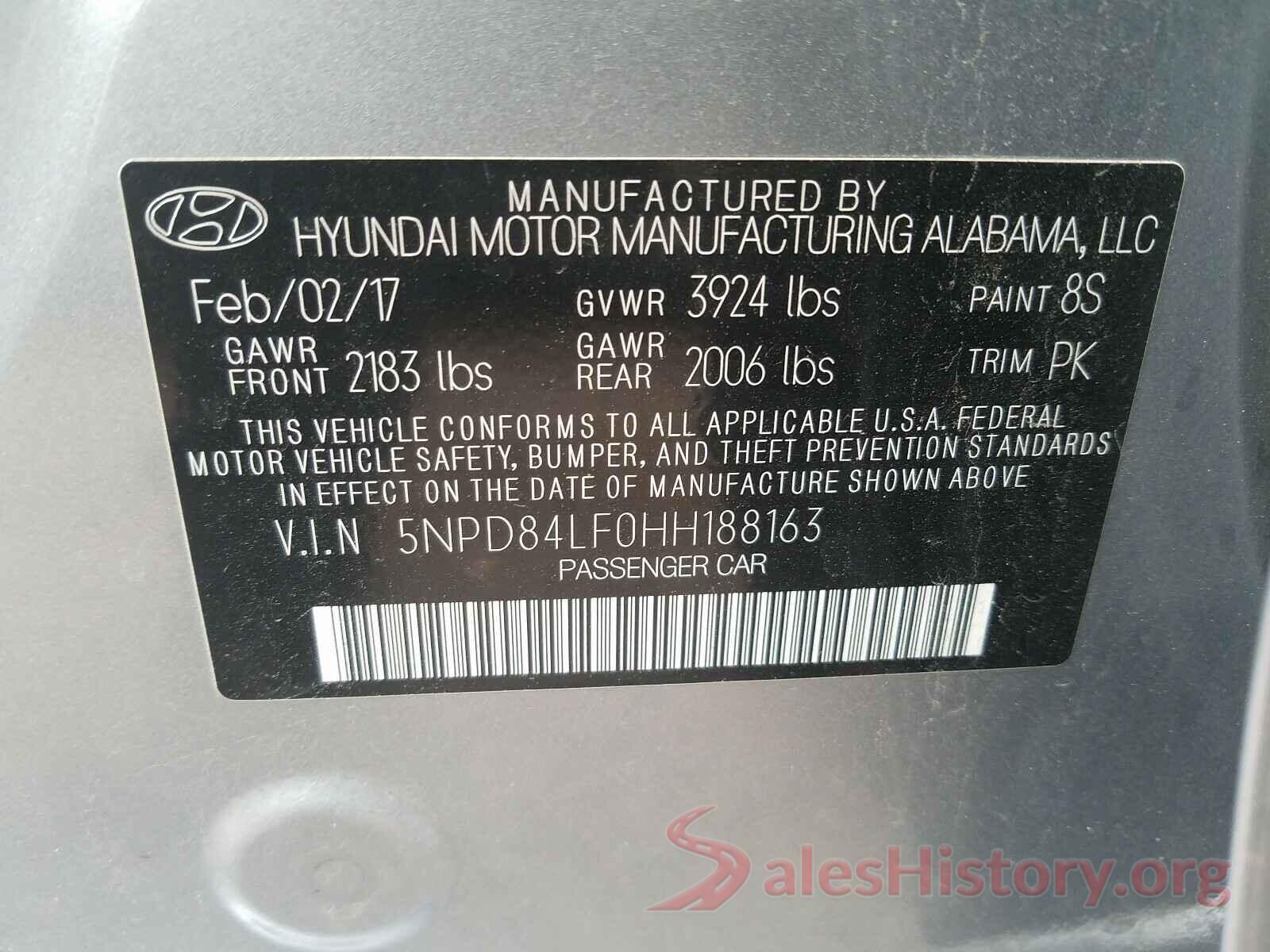 5NPD84LF0HH188163 2017 HYUNDAI ELANTRA