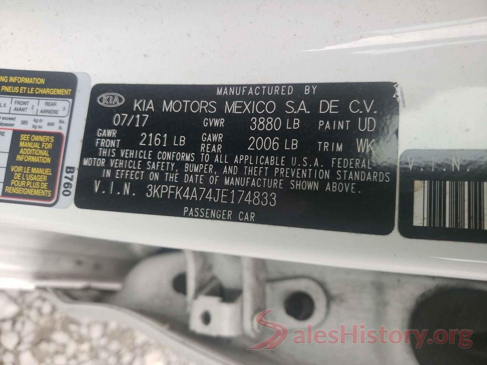 3KPFK4A74JE174833 2018 KIA FORTE