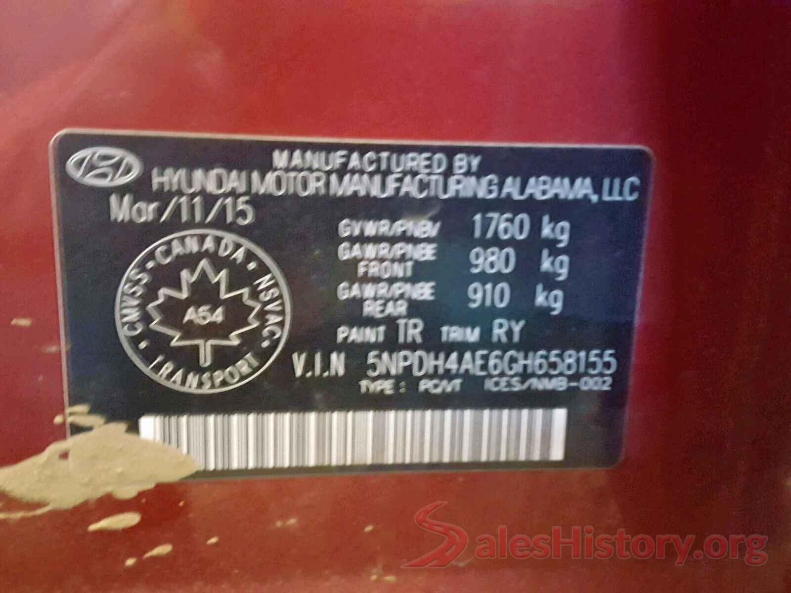 5NPDH4AE6GH658155 2016 HYUNDAI ELANTRA