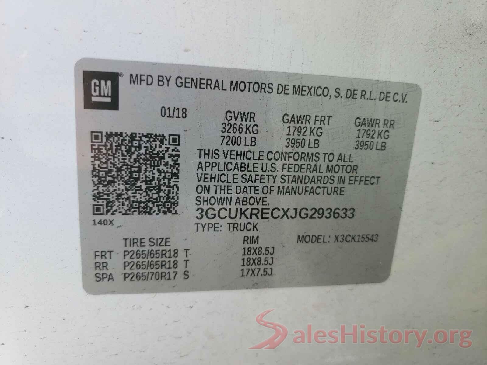 3GCUKRECXJG293633 2018 CHEVROLET SILVERADO