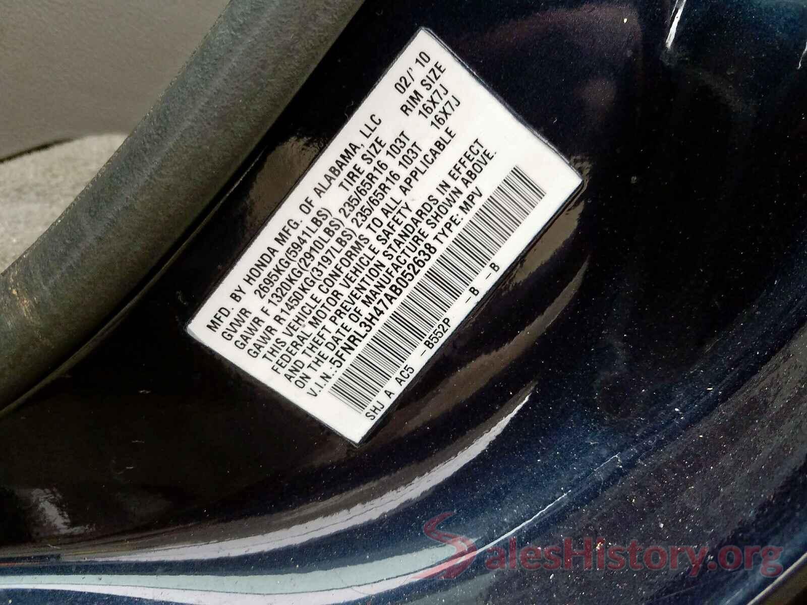 3N1CN7AP7HL822945 2010 HONDA ODYSSEY EX