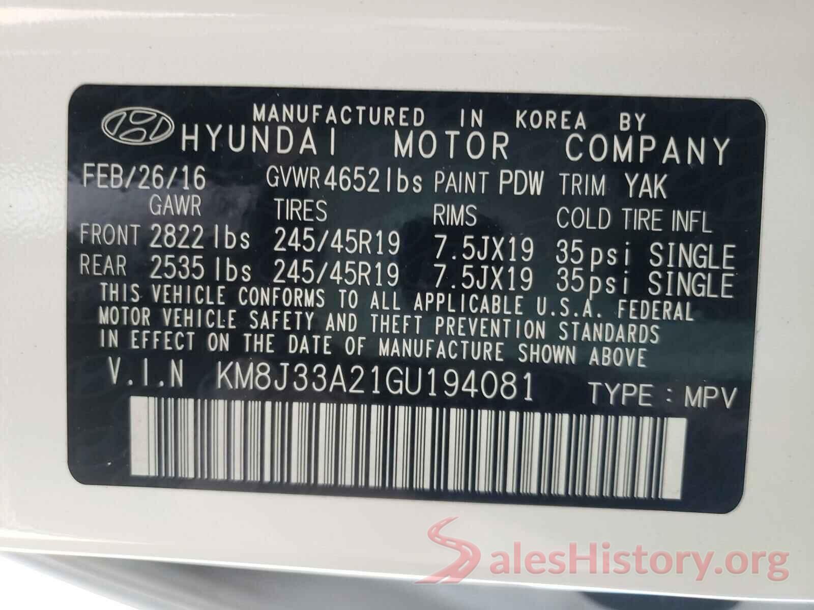 KM8J33A21GU194081 2016 HYUNDAI TUCSON