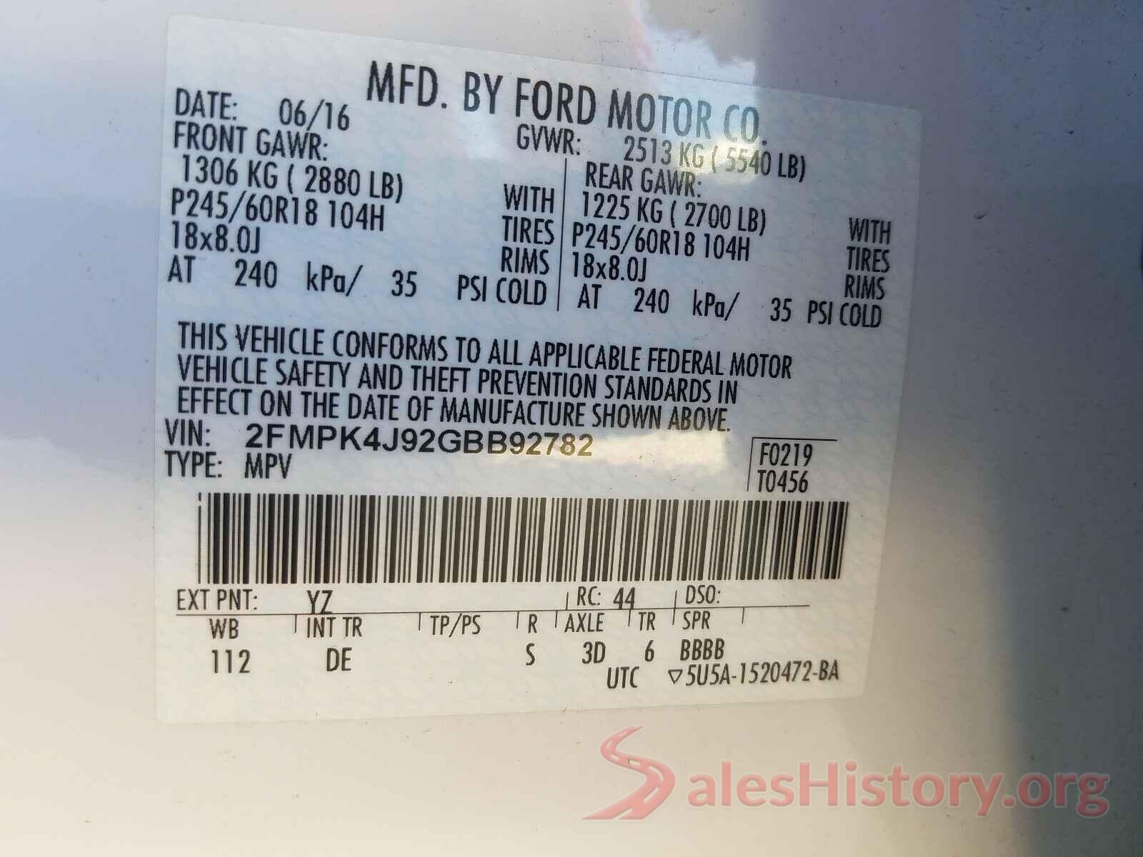 2FMPK4J92GBB92782 2016 FORD EDGE