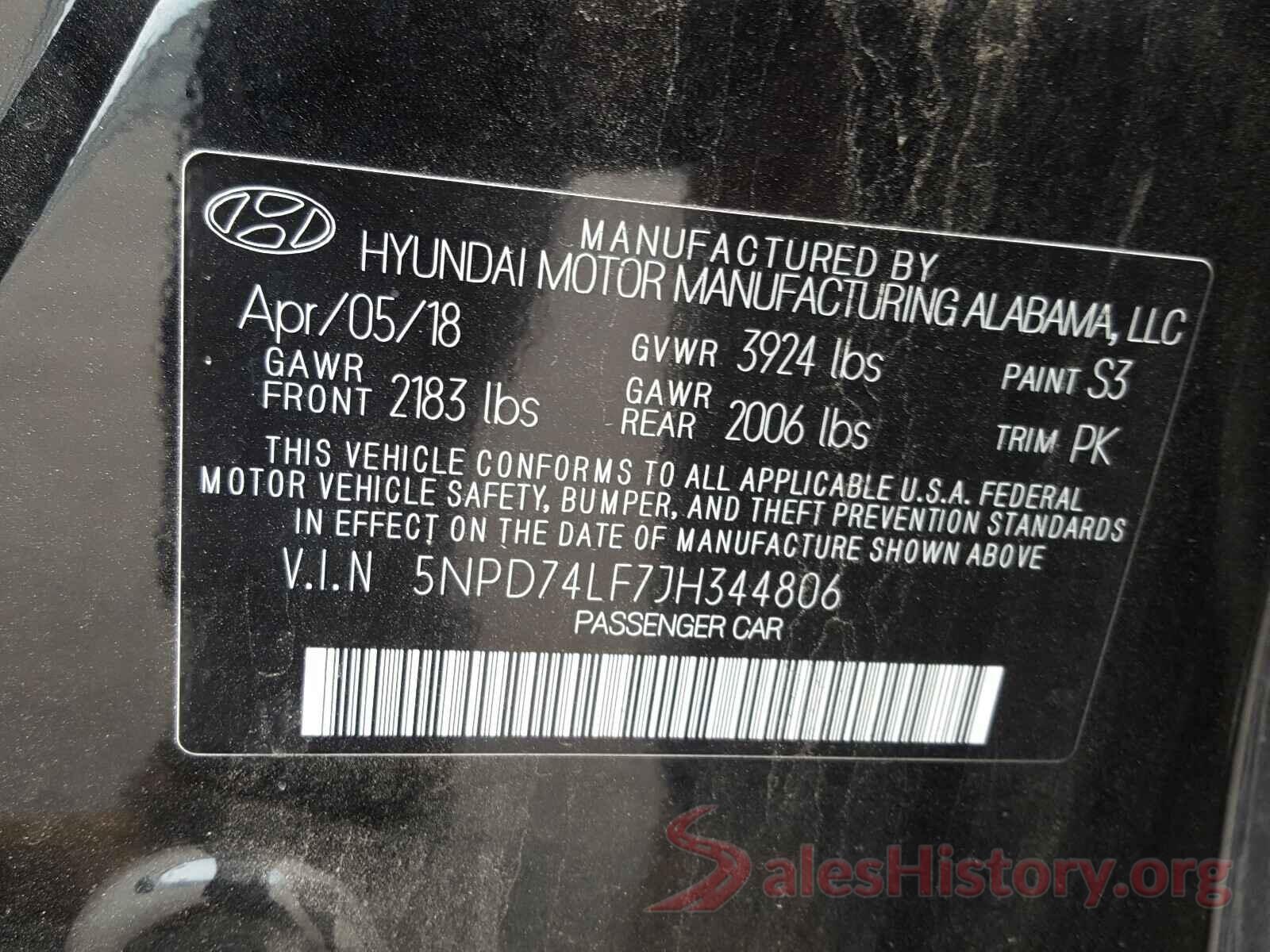 5NPD74LF7JH344806 2018 HYUNDAI ELANTRA