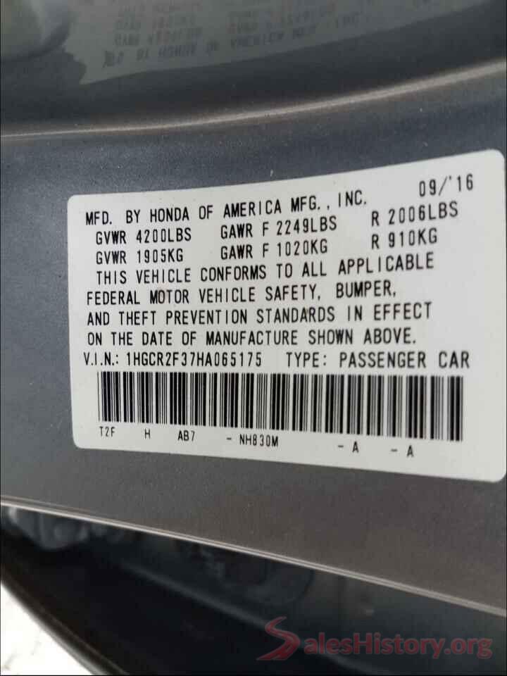 1HGCR2F37HA065175 2017 HONDA ACCORD