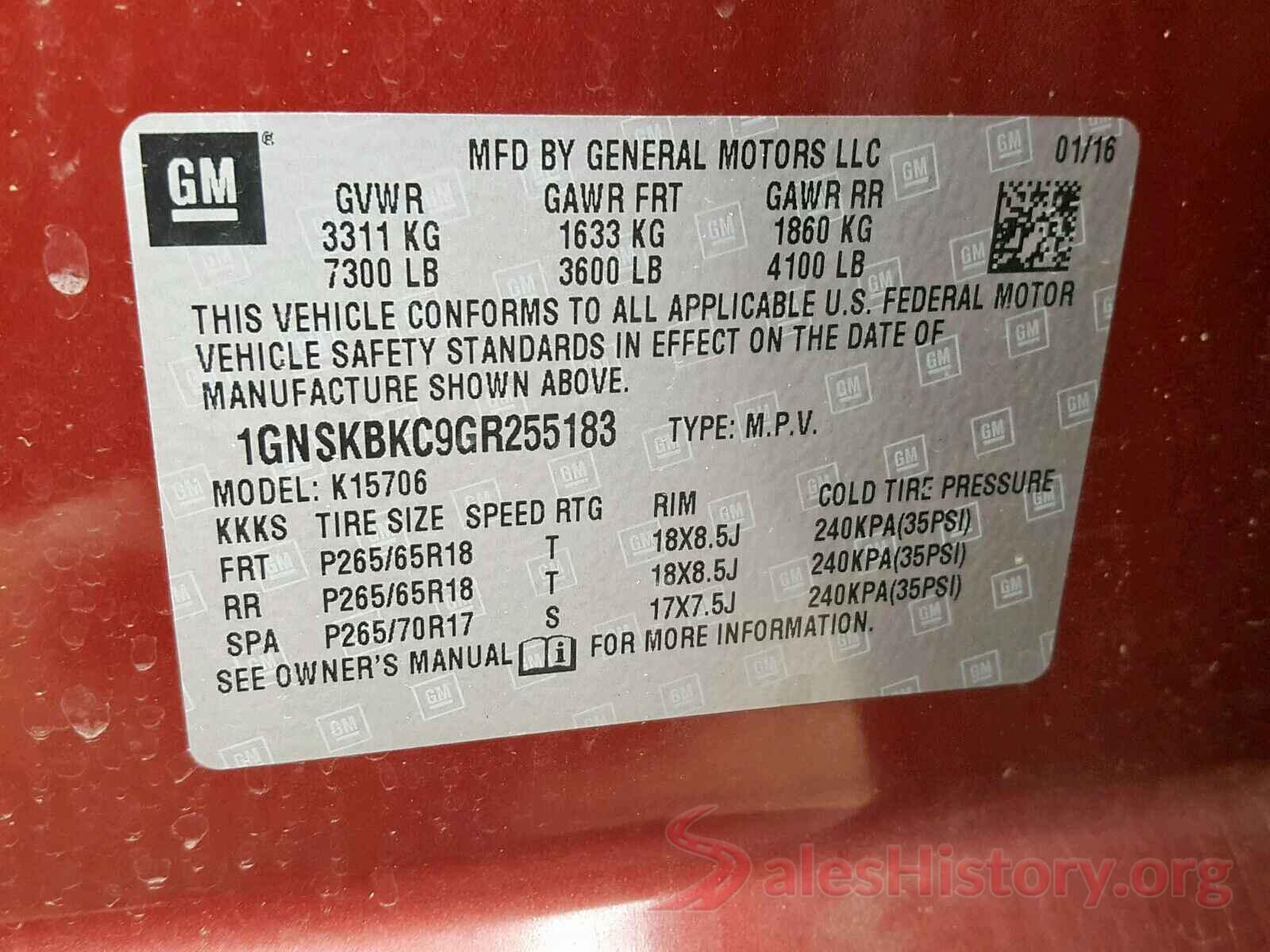 3FA6P0RU2GR298773 2016 CHEVROLET TAHOE