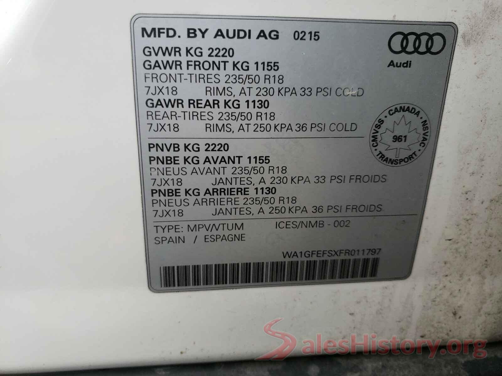 JTDKAMFU9M3148806 2015 AUDI Q3