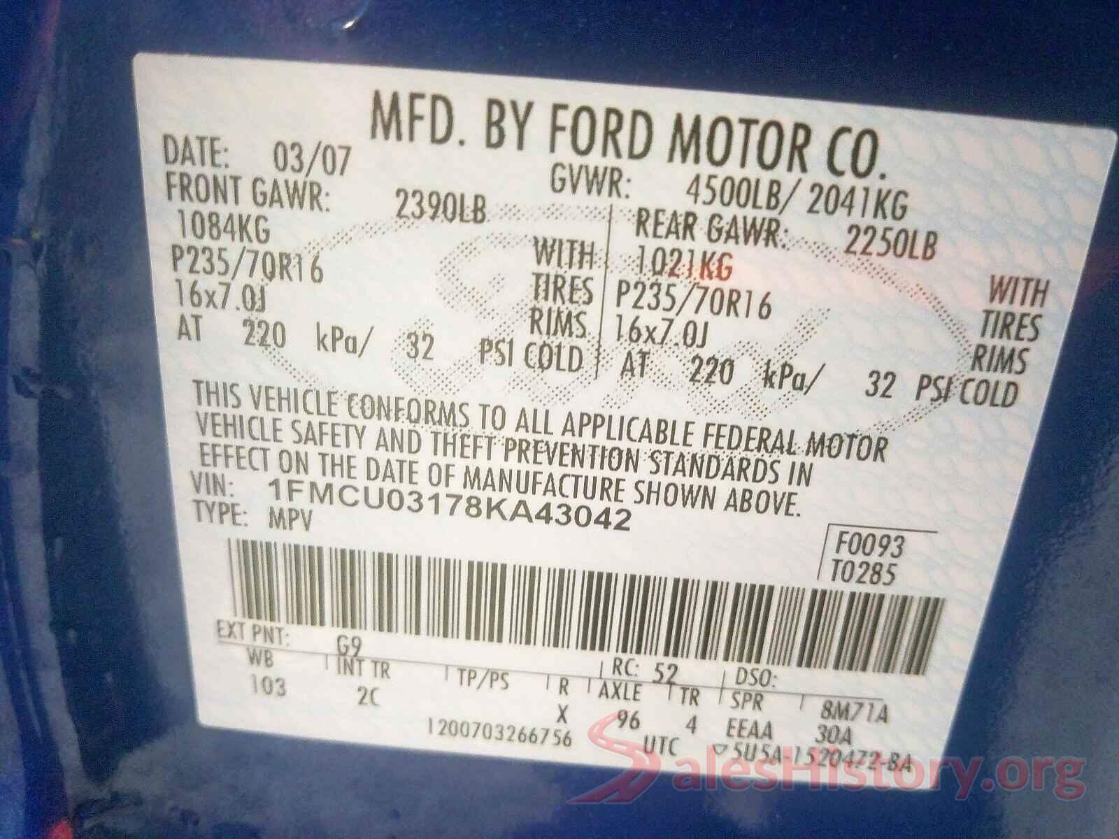 1HGCV1E39JA804091 2008 FORD ESCAPE