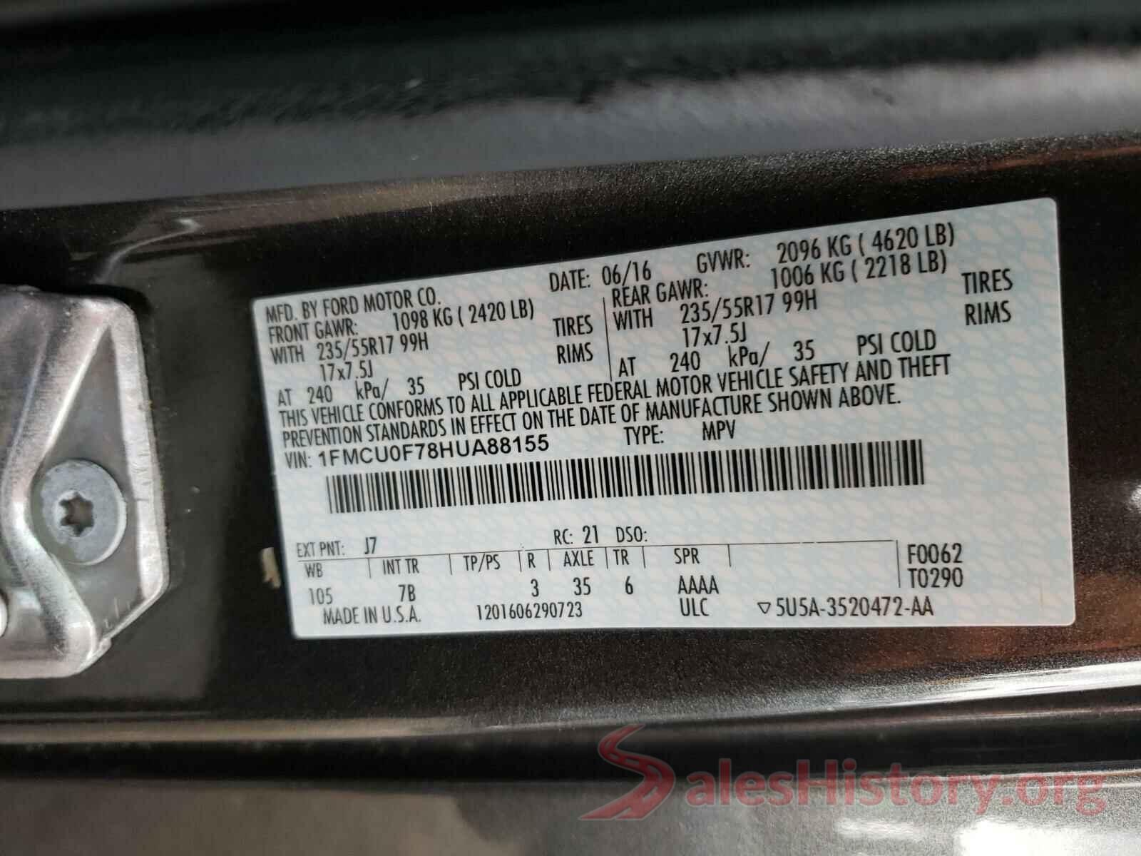 1FMCU0F78HUA88155 2017 FORD ESCAPE