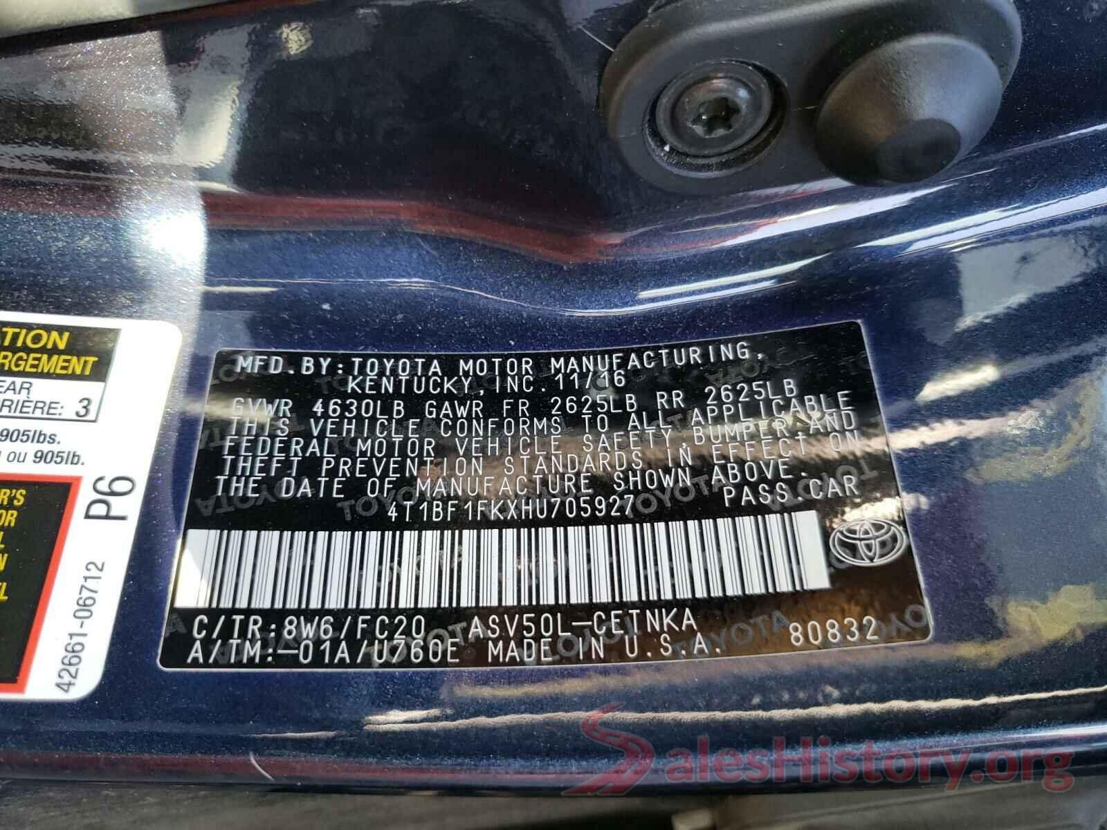 4T1BF1FKXHU705927 2017 TOYOTA CAMRY