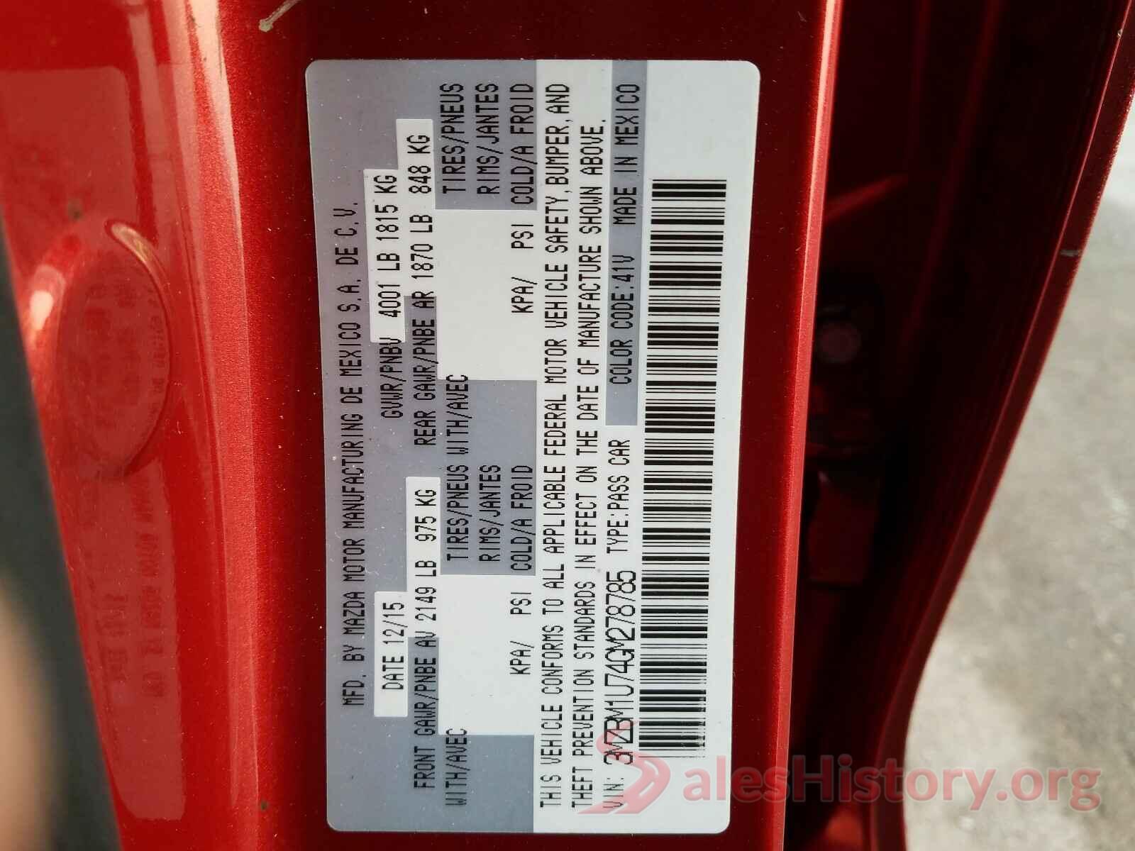 3MZBM1U74GM278785 2016 MAZDA 3