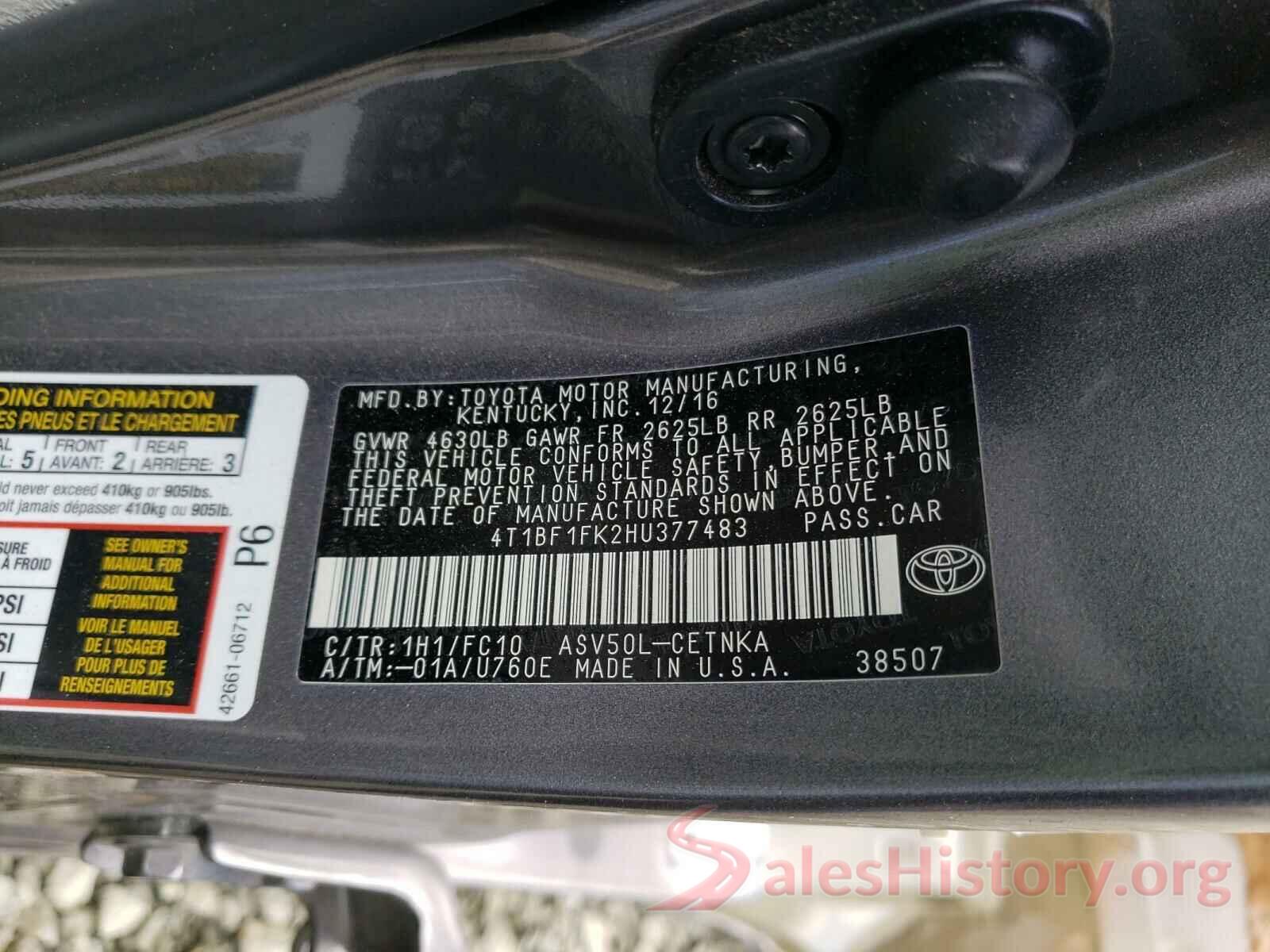 4T1BF1FK2HU377483 2017 TOYOTA CAMRY