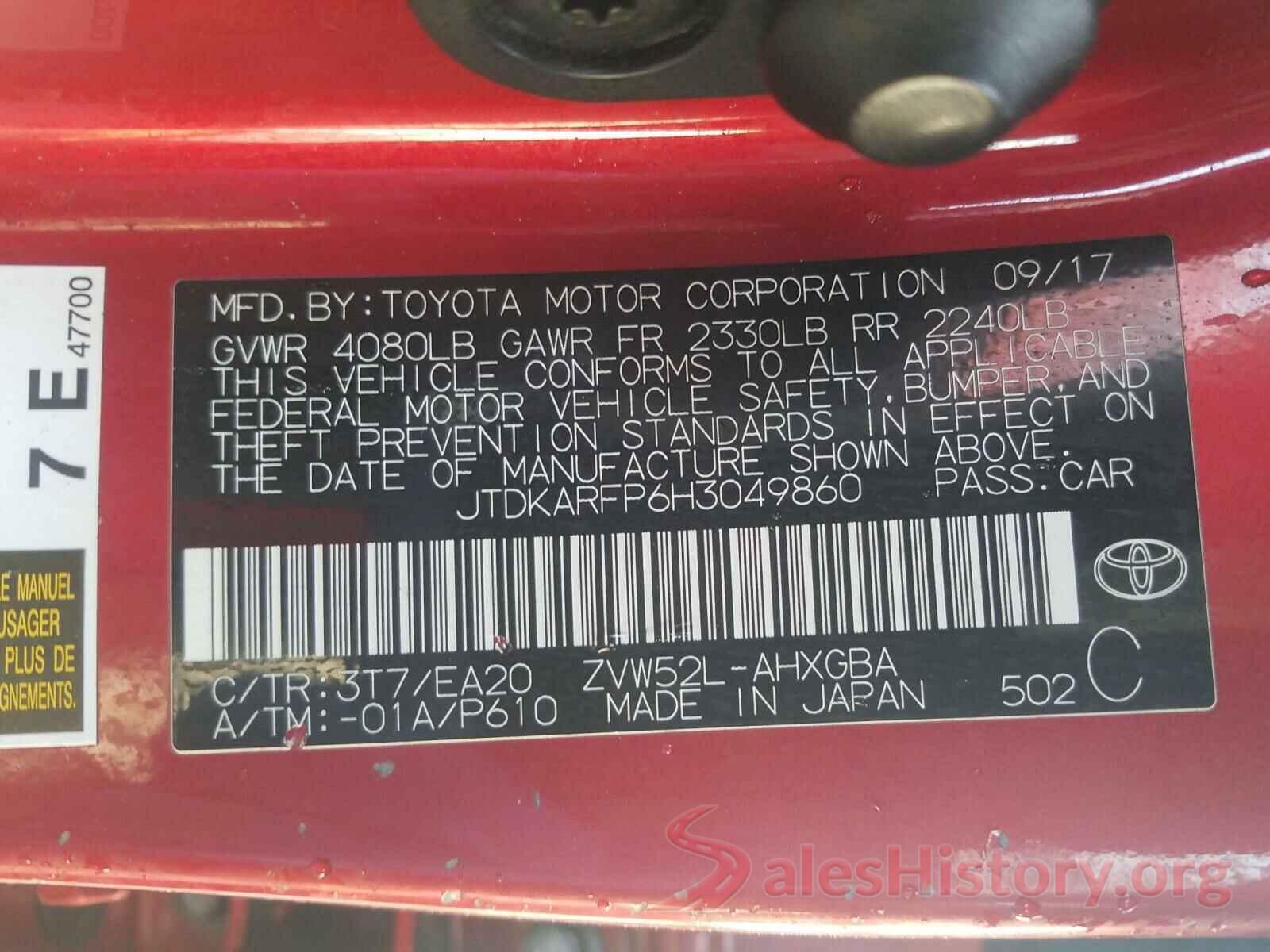 JTDKARFP6H3049860 2017 TOYOTA PRIUS