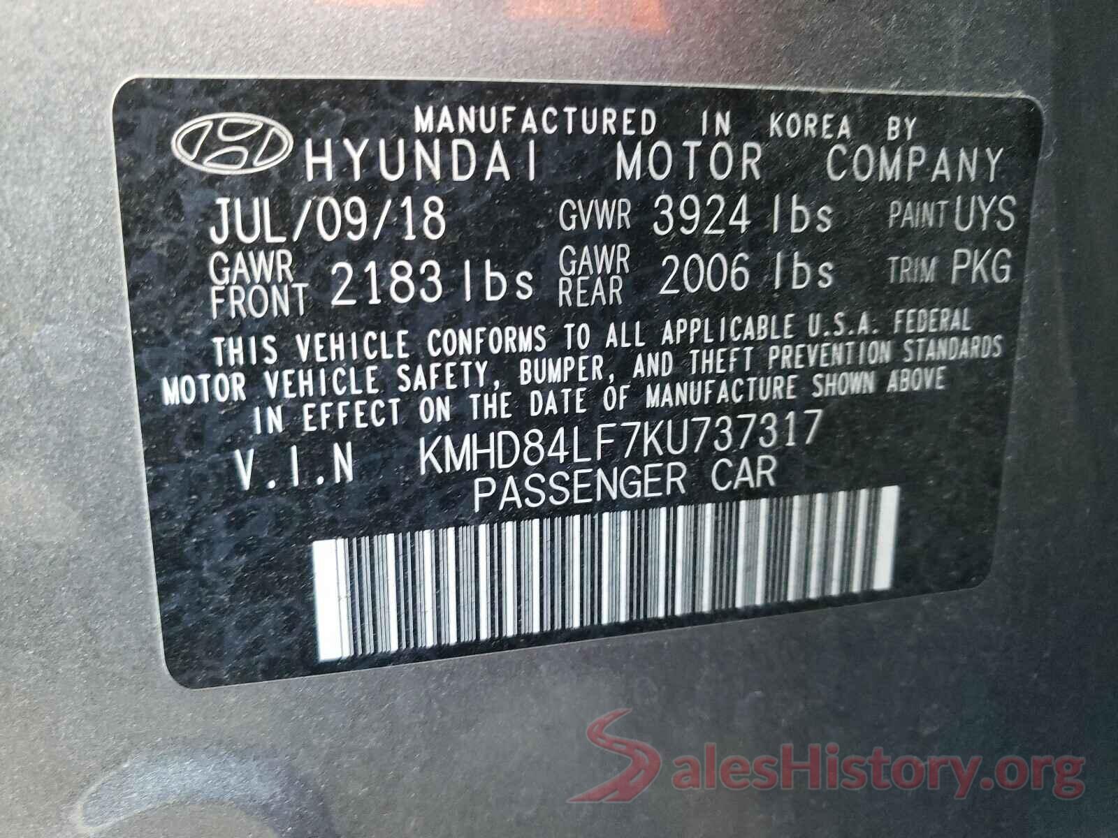 KMHD84LF7KU737317 2019 HYUNDAI ELANTRA