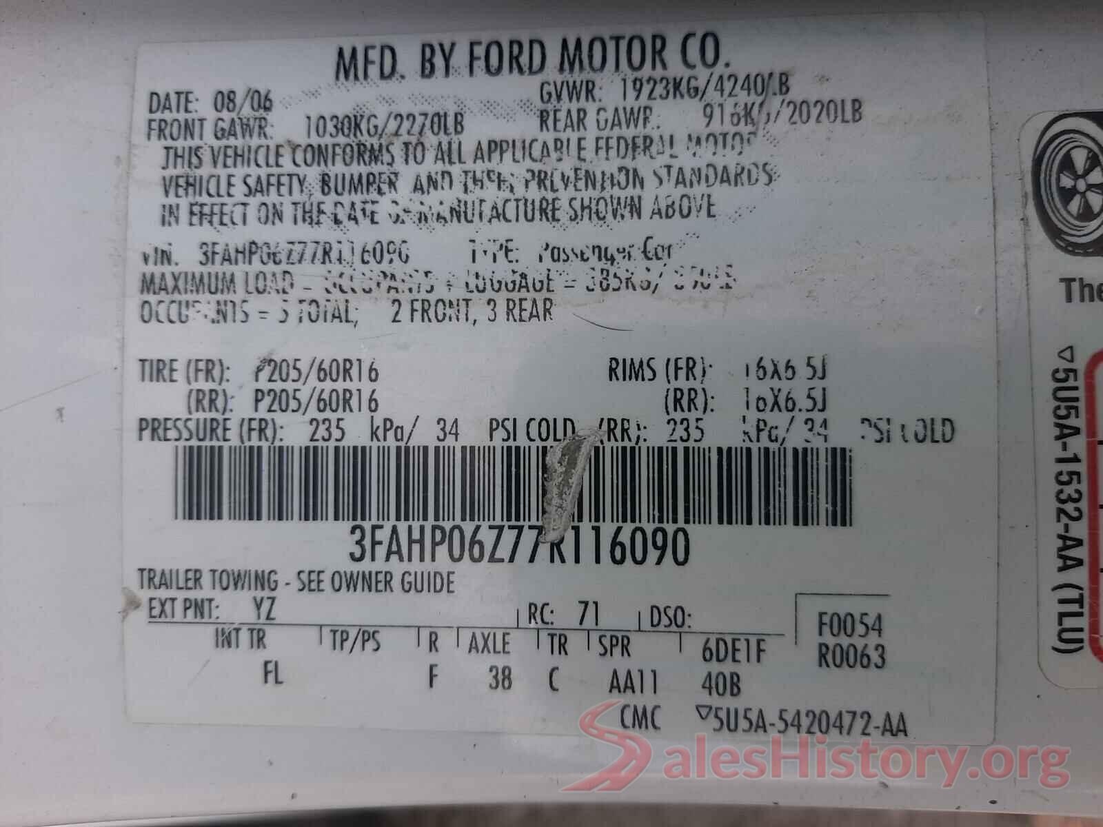 5NPLM4AG6MH028544 2007 FORD FUSION