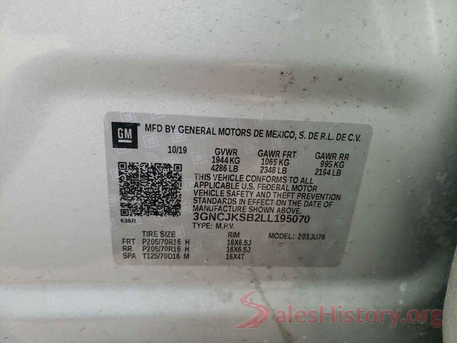 3GNCJKSB2LL195070 2020 CHEVROLET TRAX