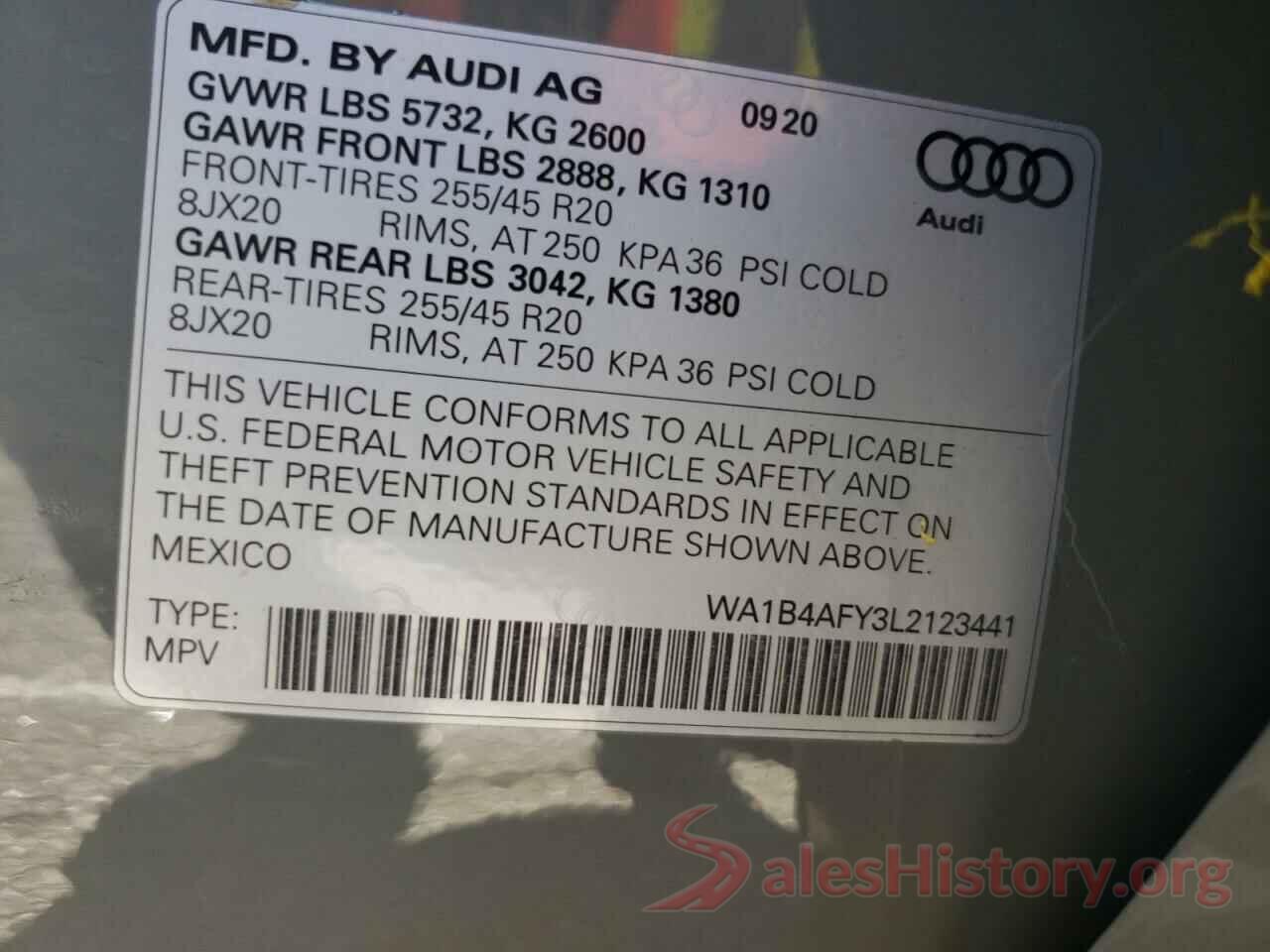 WA1B4AFY3L2123441 2020 AUDI SQ5