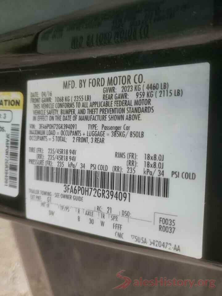 3FA6P0H72GR394091 2016 FORD FUSION