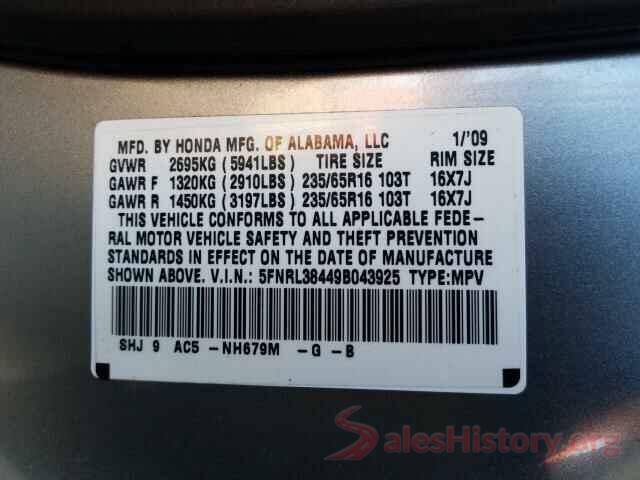 5XXG14J24MG068986 2009 HONDA ODYSSEY