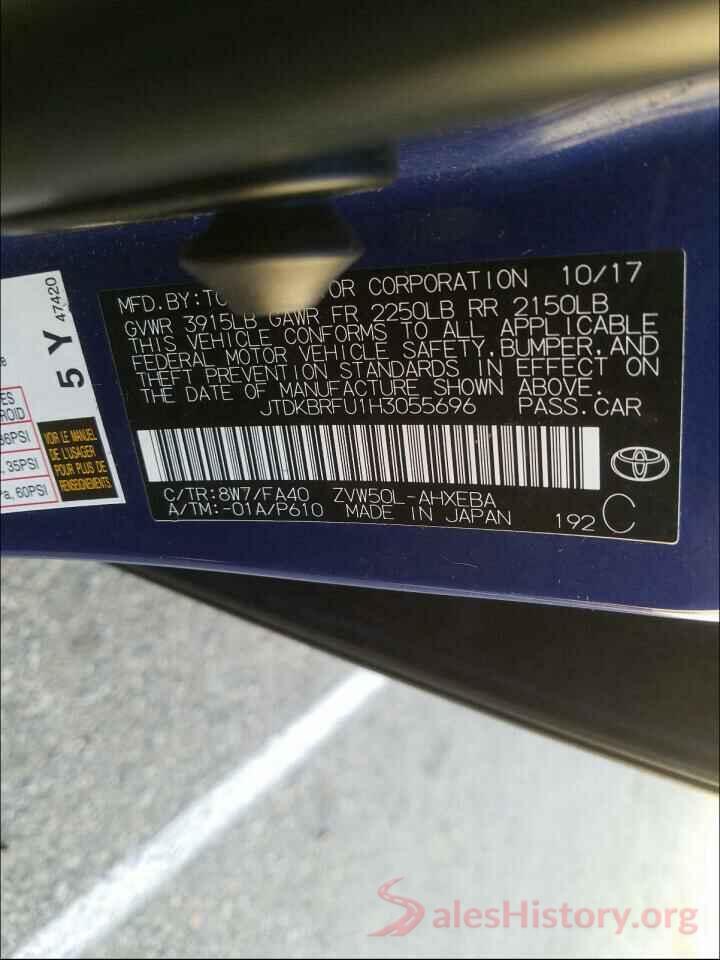 JTDKBRFU1H3055696 2017 TOYOTA PRIUS