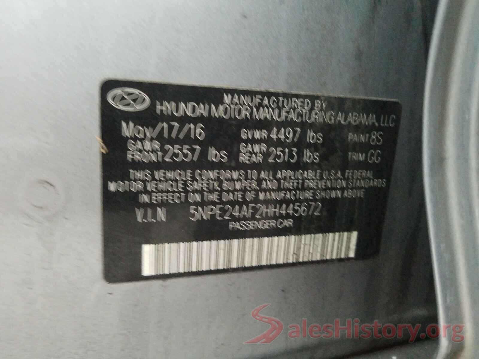 5NPE24AF2HH445672 2017 HYUNDAI SONATA