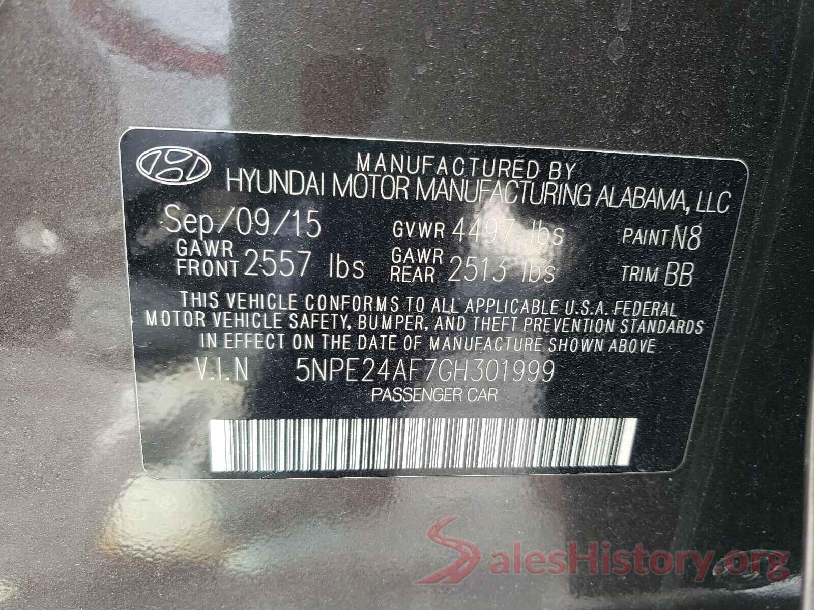 5NPE24AF7GH301999 2016 HYUNDAI SONATA