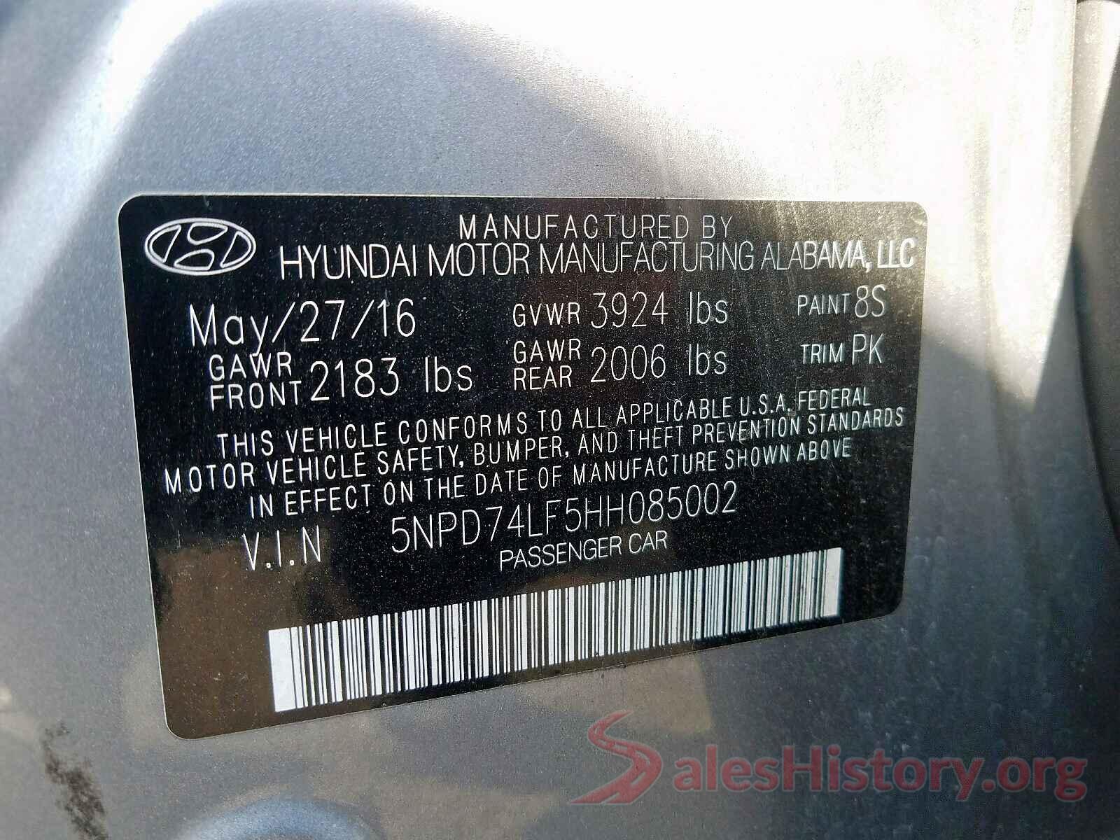 5NPD74LF5HH085002 2017 HYUNDAI ELANTRA