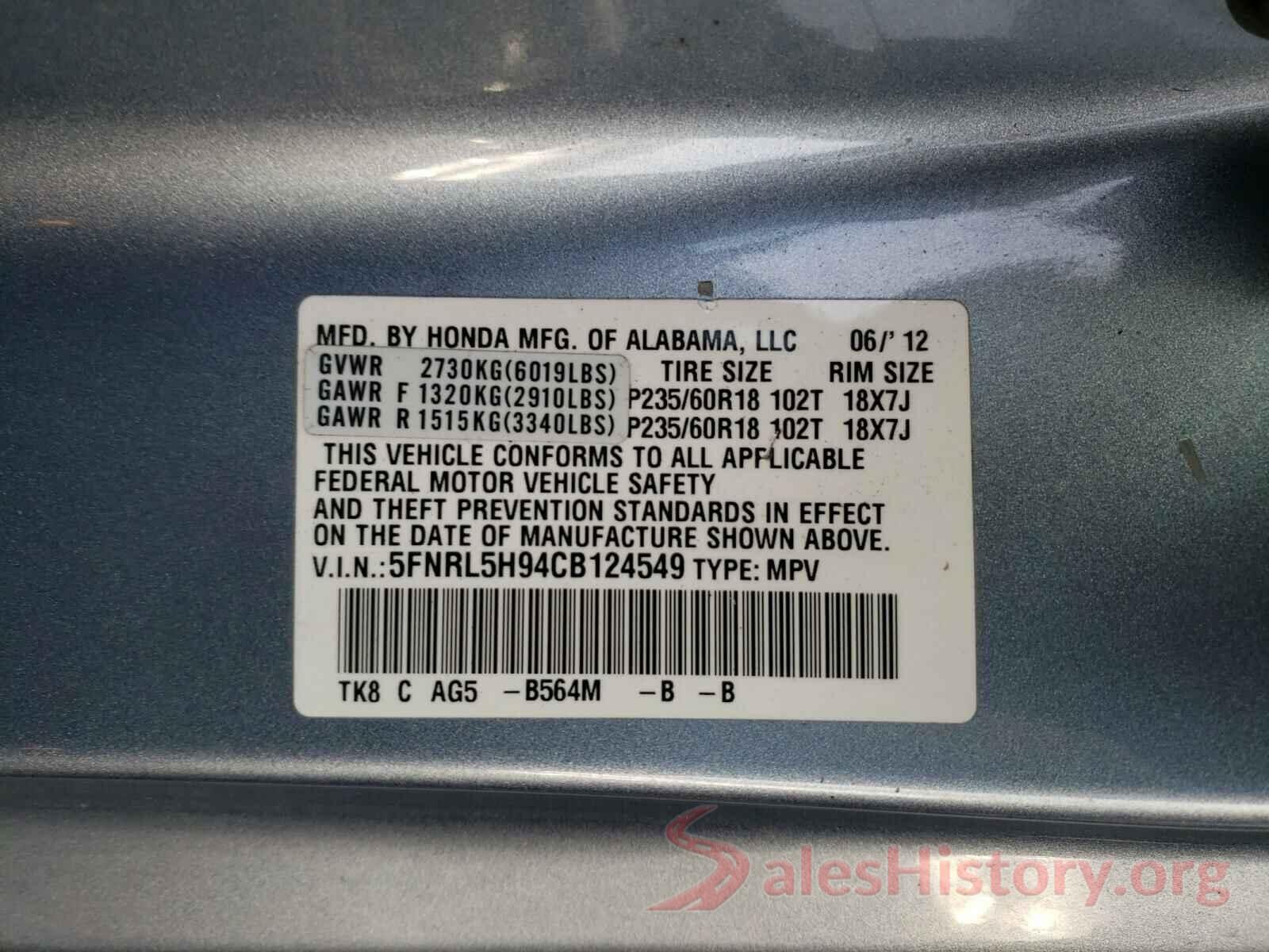 4T1BF1FK1GU232580 2012 HONDA ODYSSEY