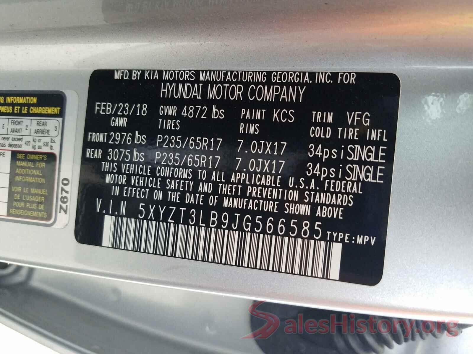 5XYZT3LB9JG566585 2018 HYUNDAI SANTA FE