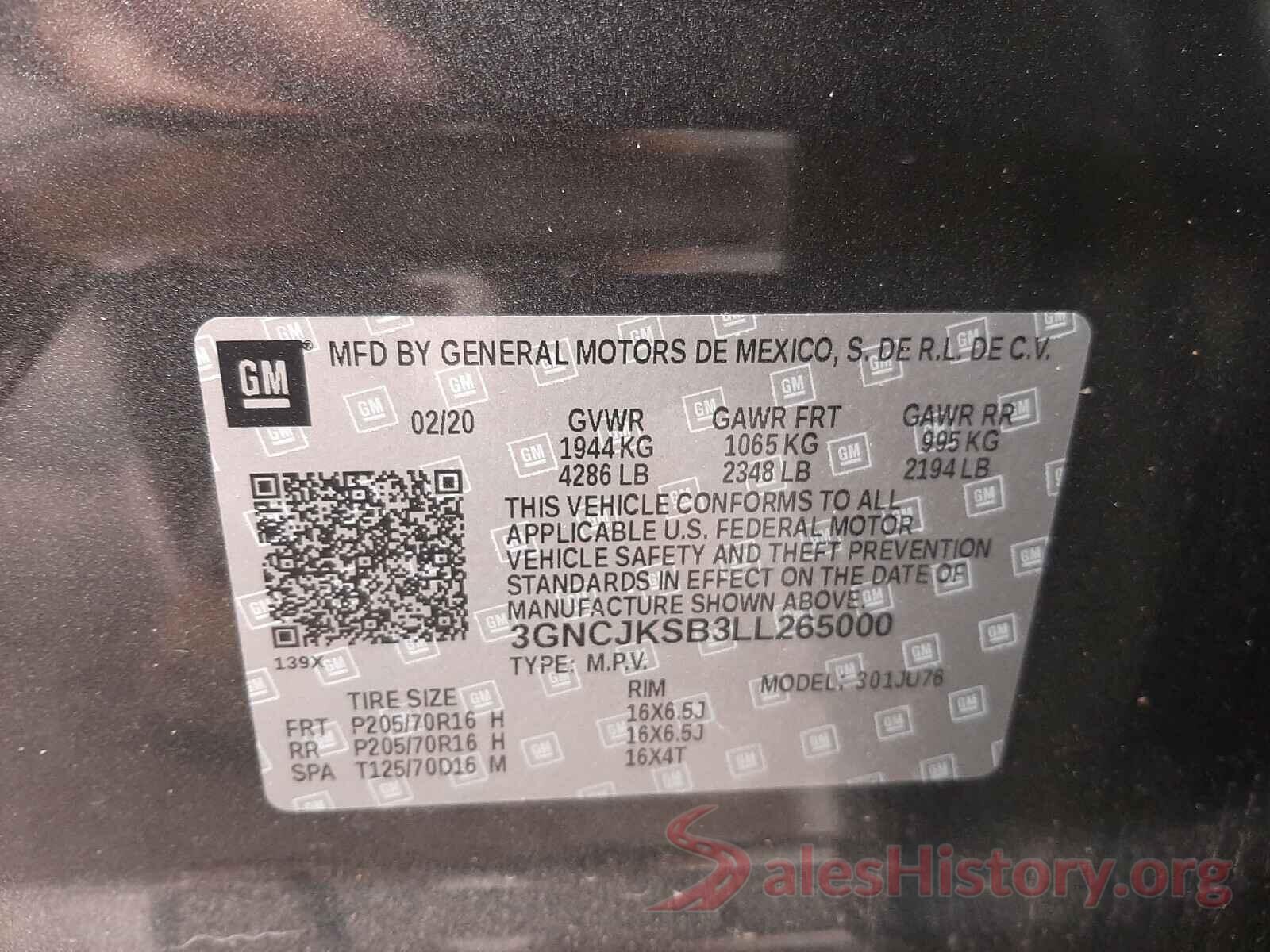 3GNCJKSB3LL265000 2020 CHEVROLET TRAX