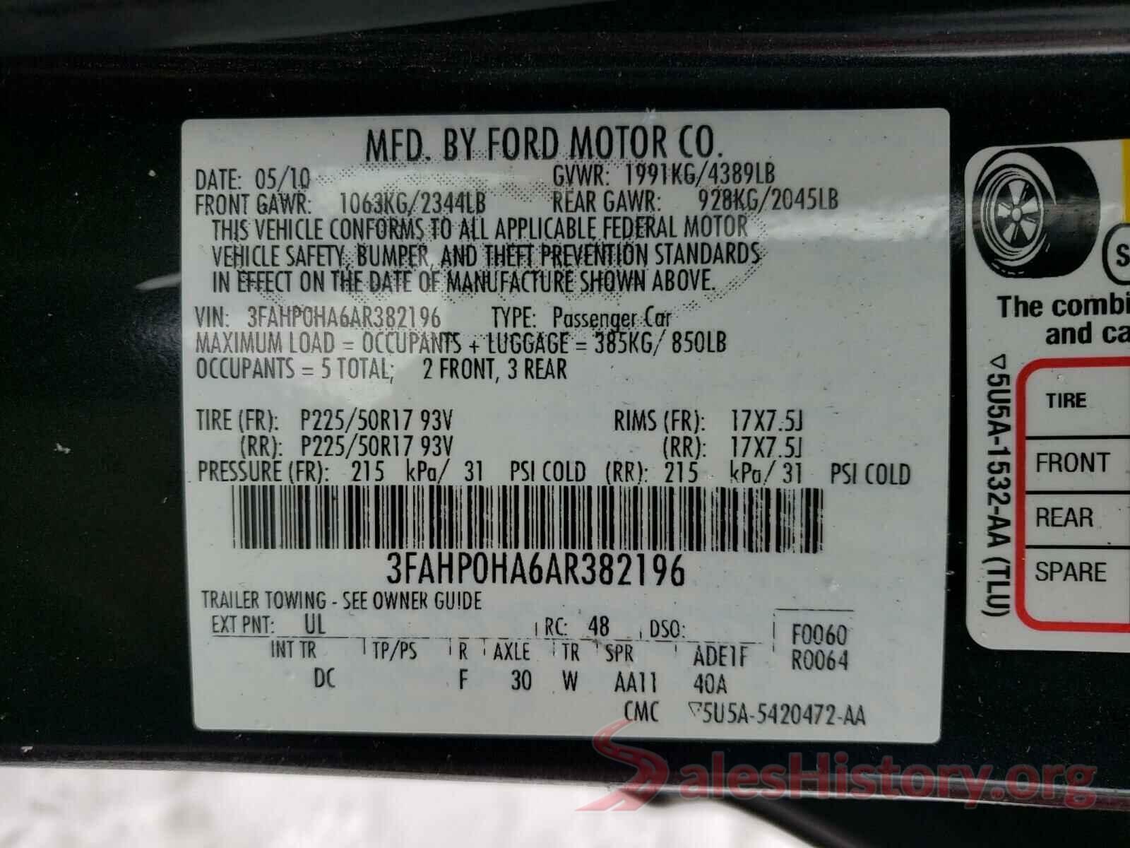 7FARW1H5XKE008062 2010 FORD FUSION