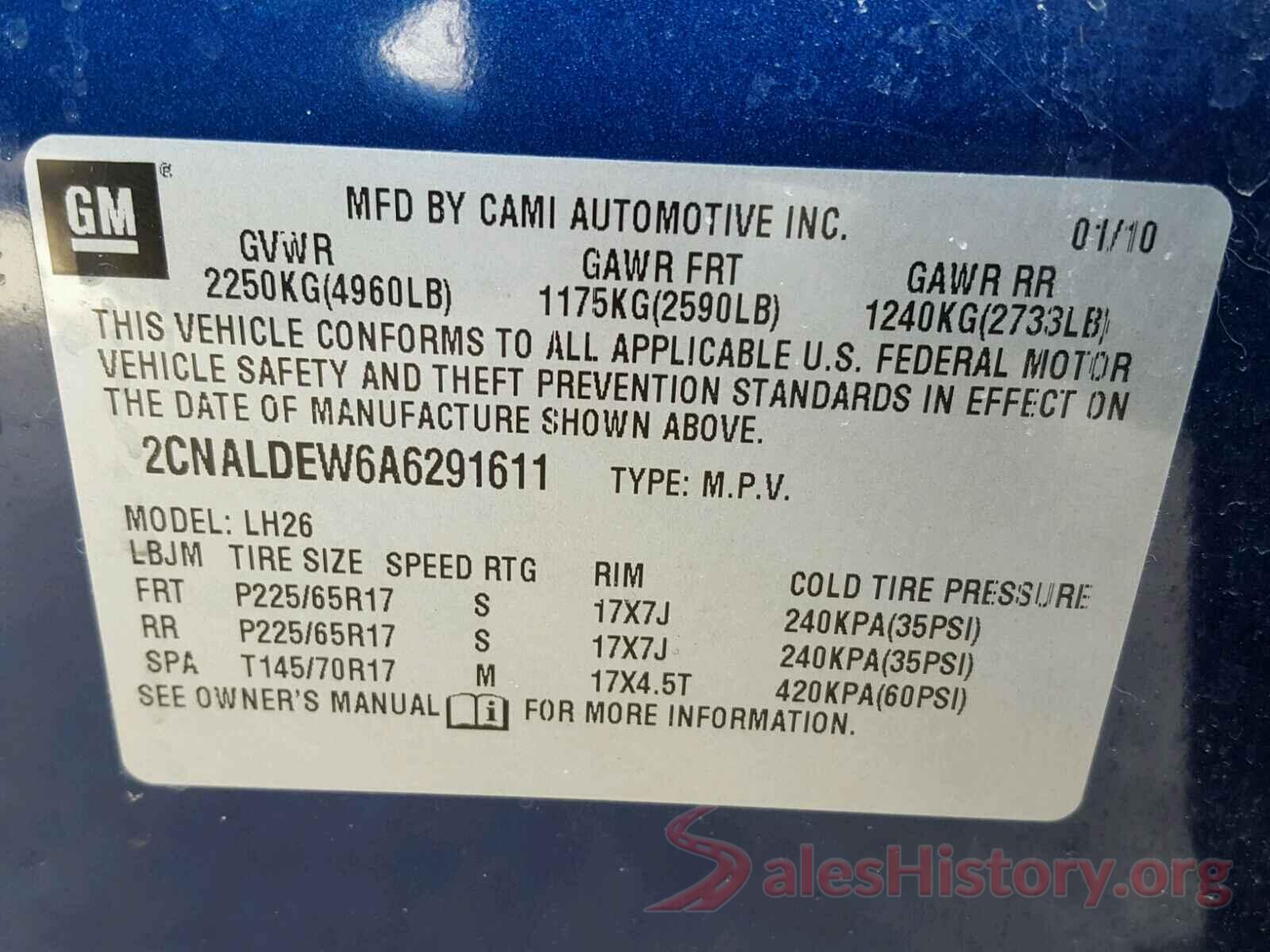 3VWL17AJ3HM320302 2010 CHEVROLET EQUINOX