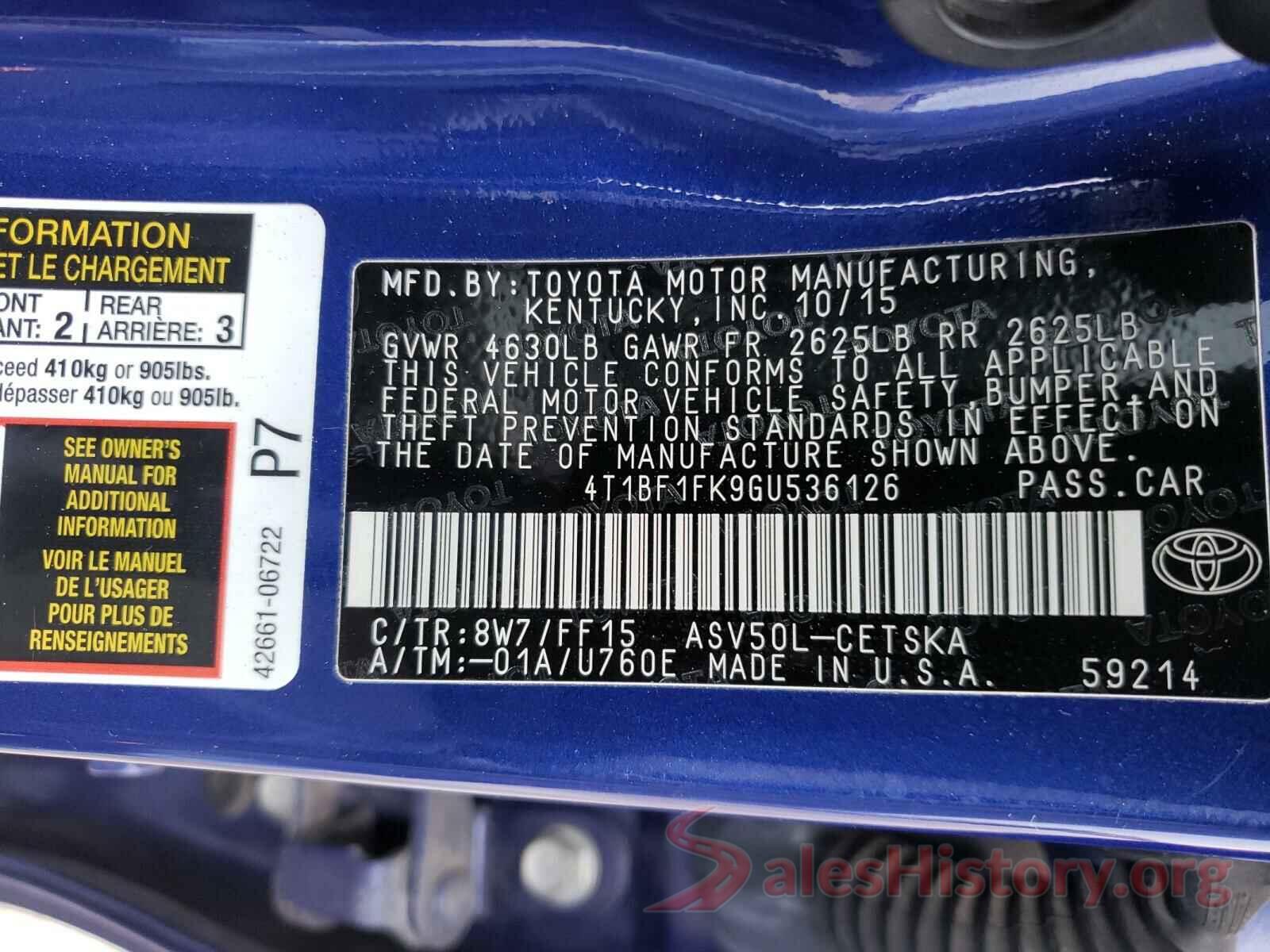 4T1BF1FK9GU536126 2016 TOYOTA CAMRY