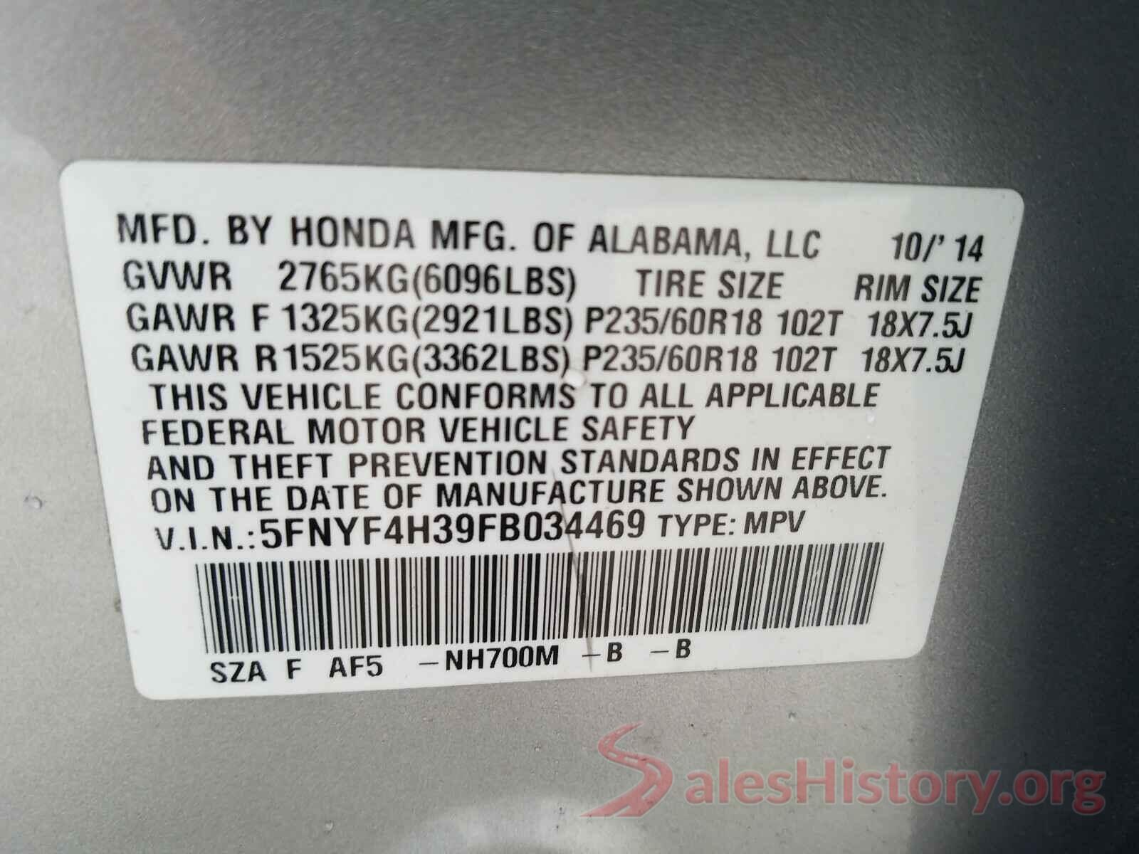 3C4NJDBB4KT653378 2015 HONDA PILOT