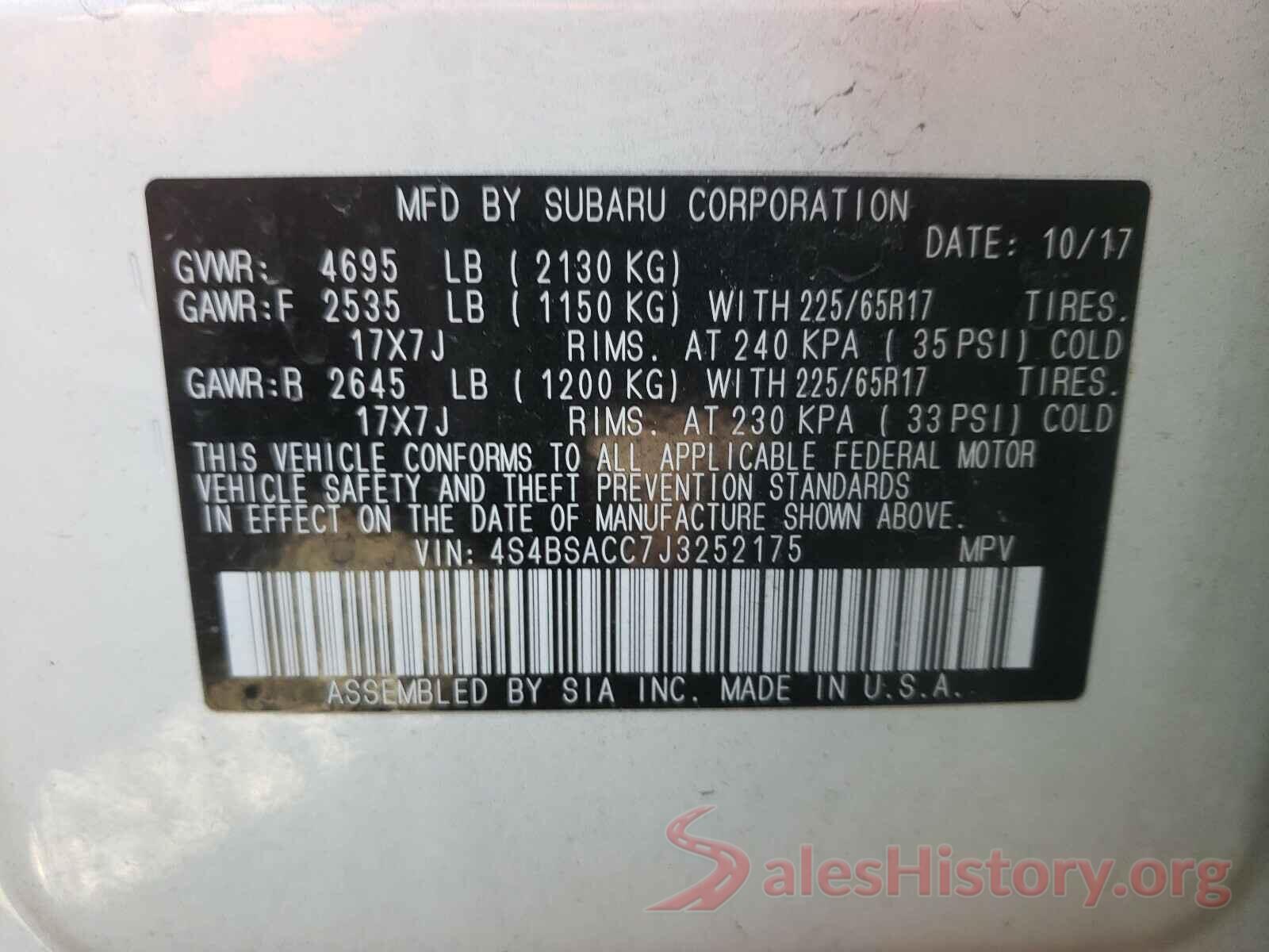 4S4BSACC7J3252175 2018 SUBARU OUTBACK