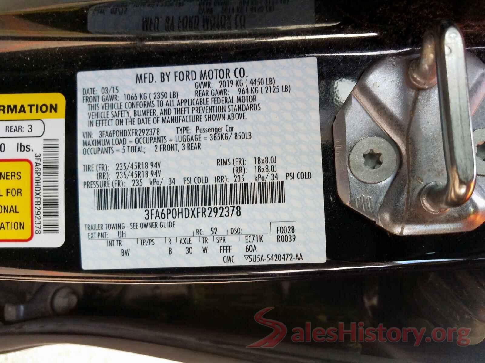 5XYPH4A12HG245927 2015 FORD FUSION