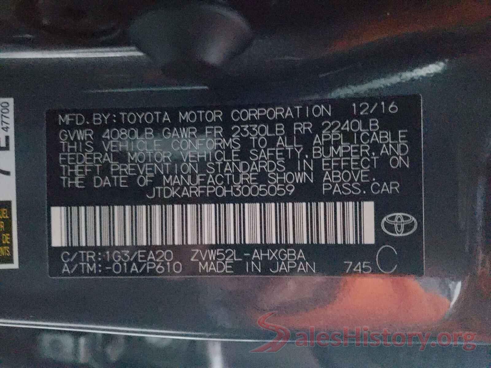 JTDKARFP0H3005059 2017 TOYOTA PRIUS