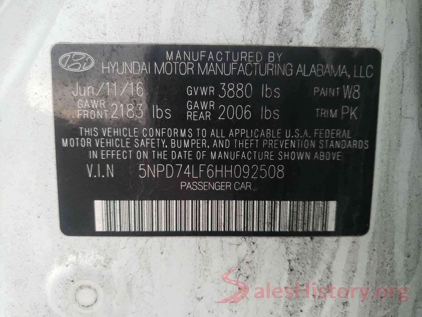 5NPD74LF6HH092508 2017 HYUNDAI ELANTRA