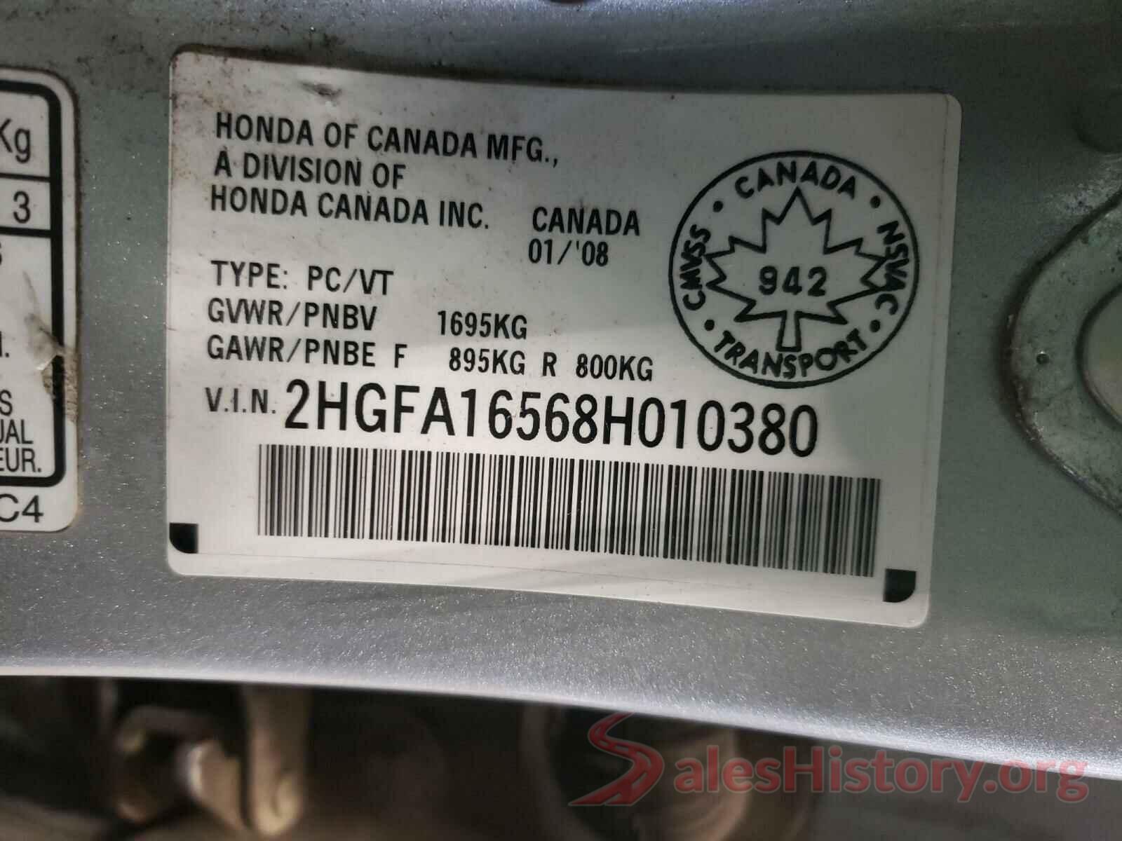 5NPE34AF5KH816408 2008 HONDA CIVIC