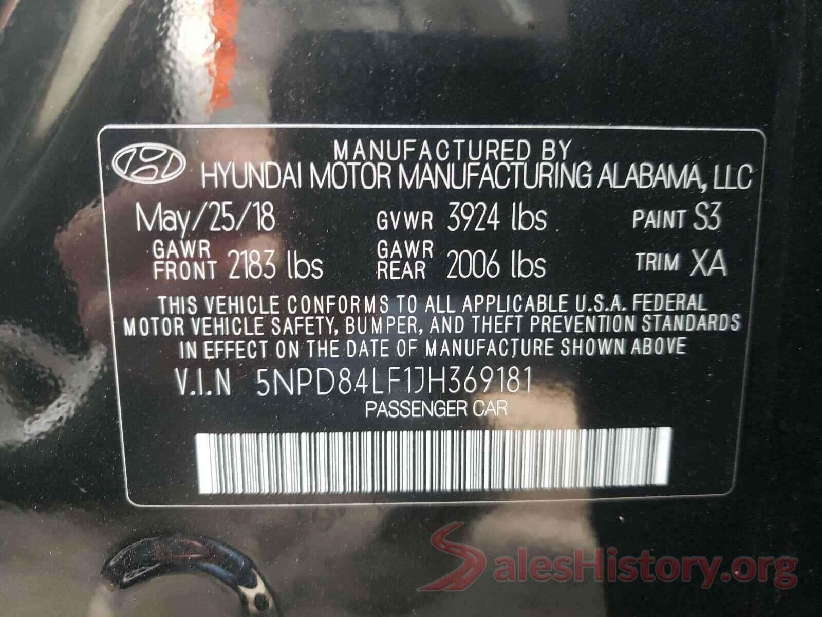 5NPD84LF1JH369181 2018 HYUNDAI ELANTRA