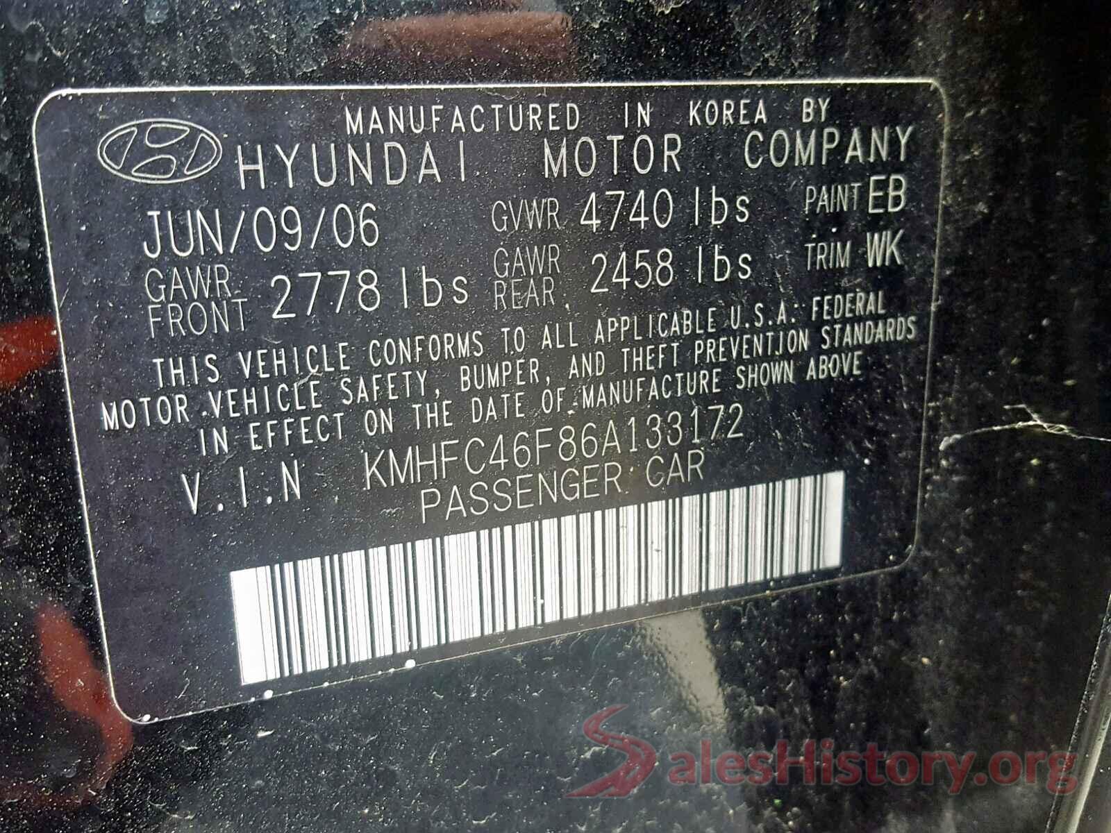 JTDKARFU0H3534338 2006 HYUNDAI AZERA