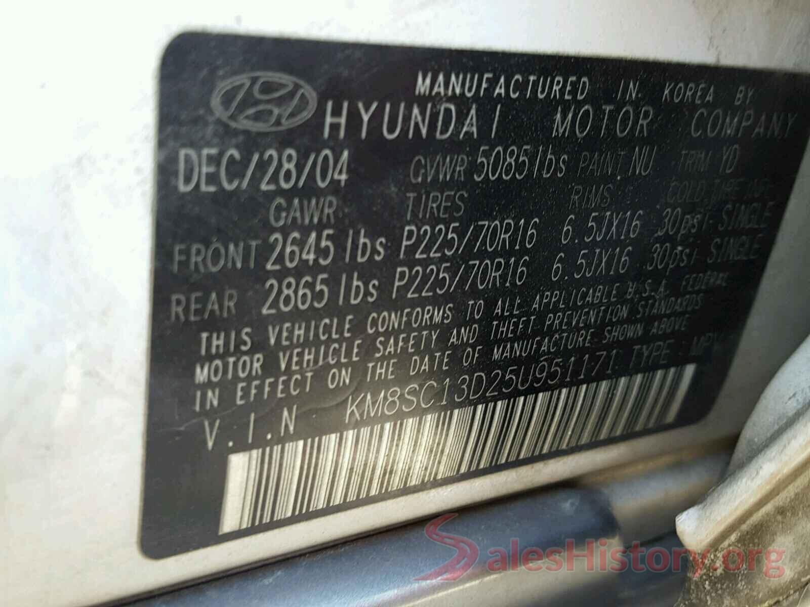 WDCTG4EB3JJ384727 2005 HYUNDAI SANTA FE