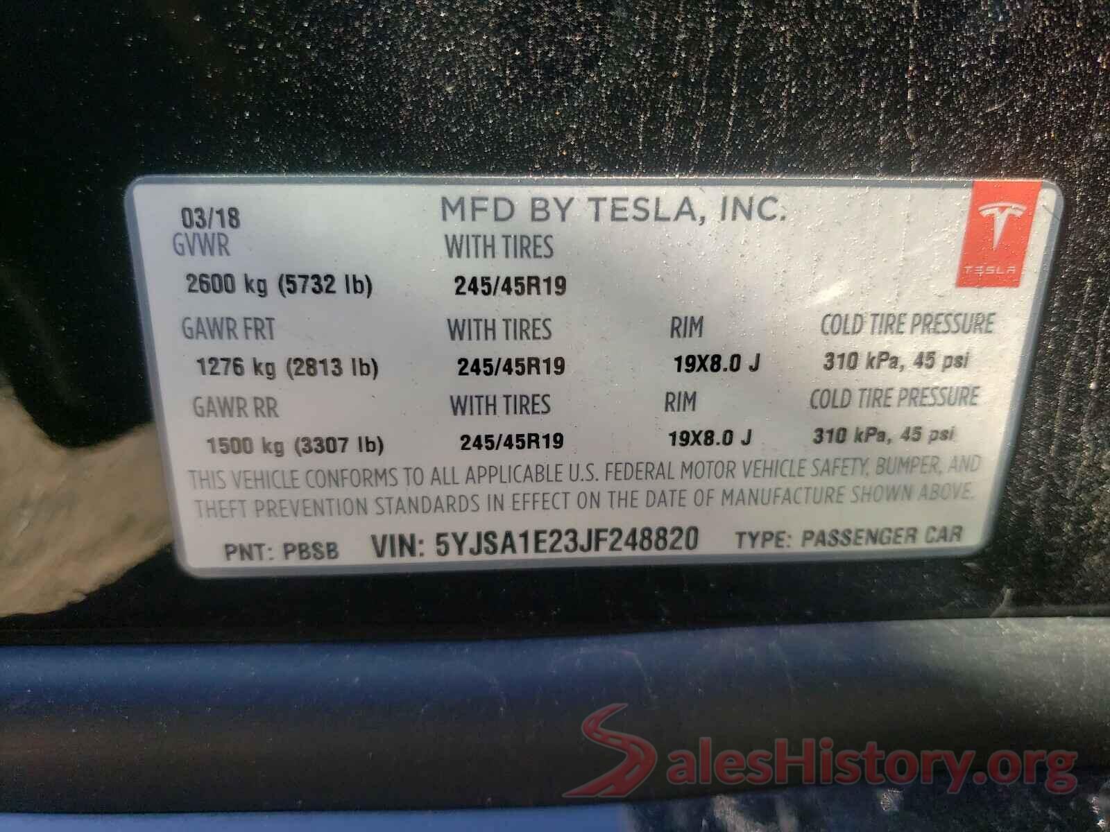 5YJSA1E23JF248820 2018 TESLA MODEL S