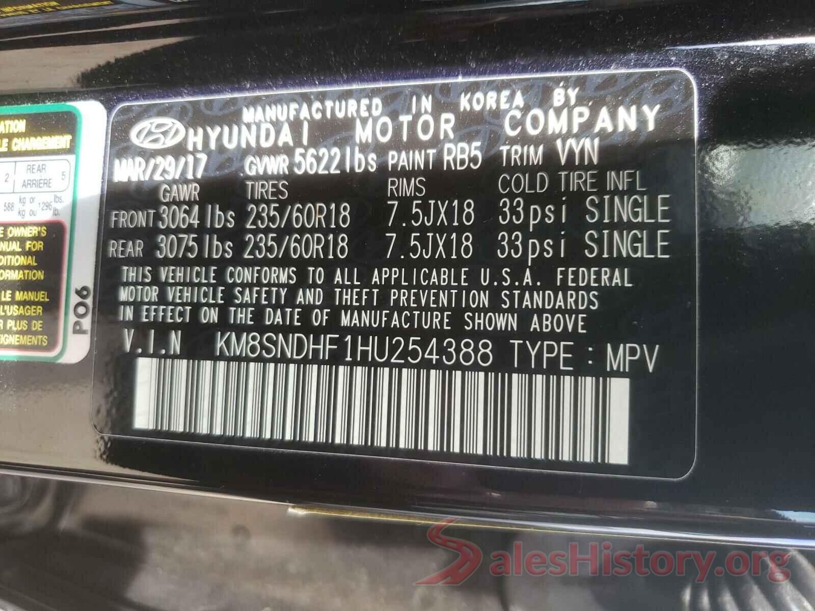 KM8SNDHF1HU254388 2017 HYUNDAI SANTA FE