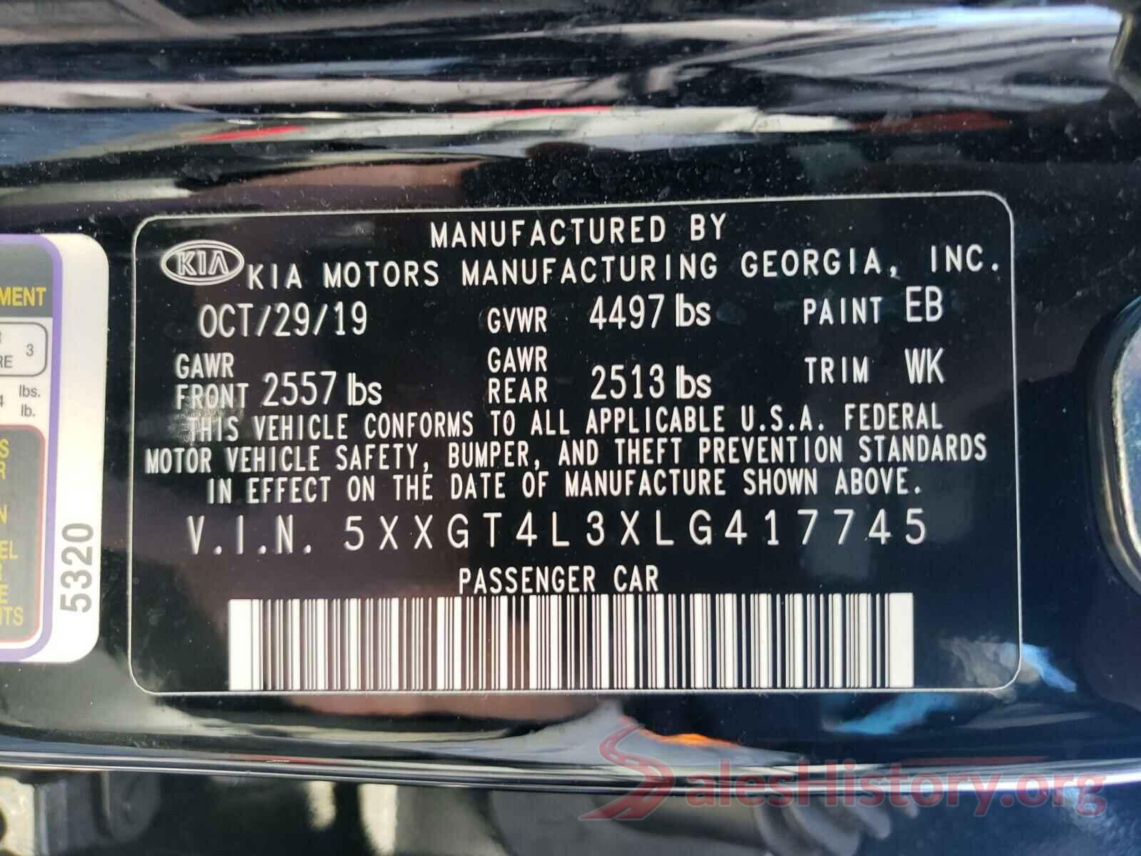 5XXGT4L3XLG417745 2020 KIA OPTIMA